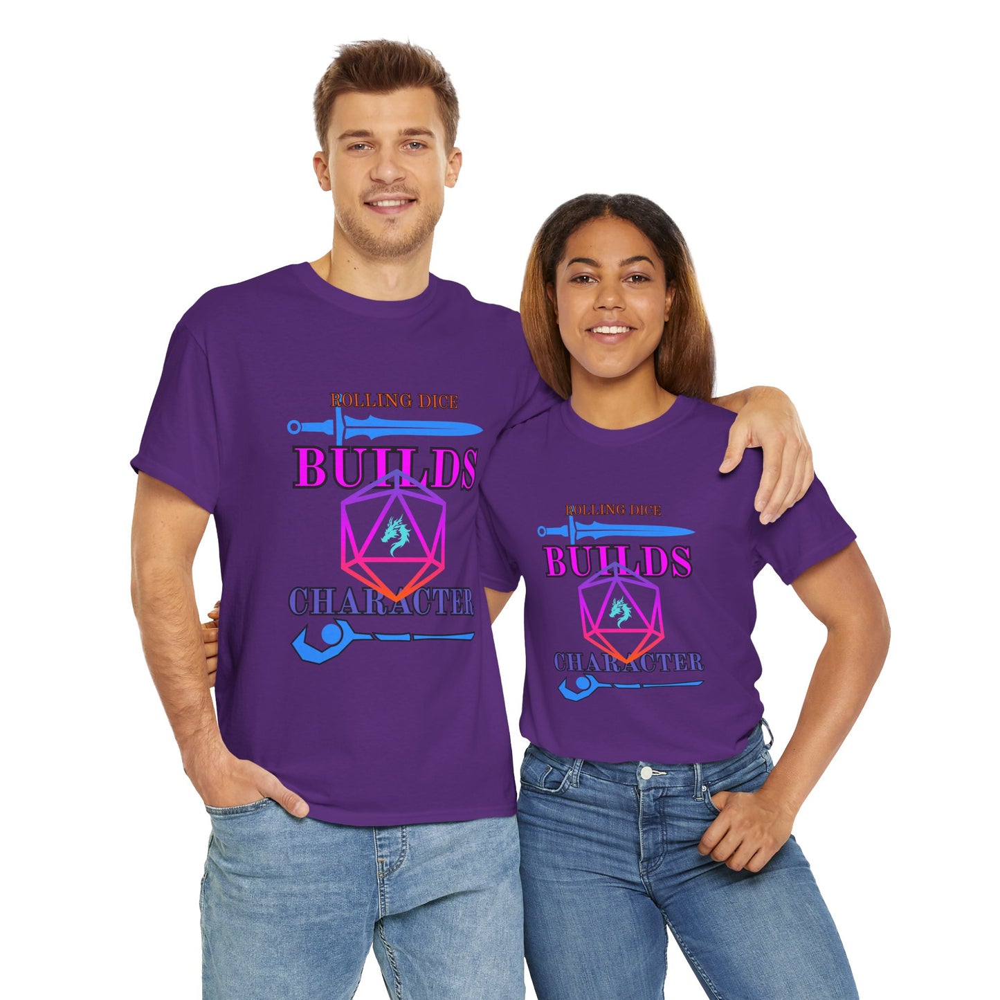 Unisex Heavy Cotton Tee - 'Rolling Dice Builds Character', Gamer Shirt, D&D Tee, Geeky Apparel, Role-Playing Gift, Fun RPG Top, D20, TTRPG, Geek, Nerd
