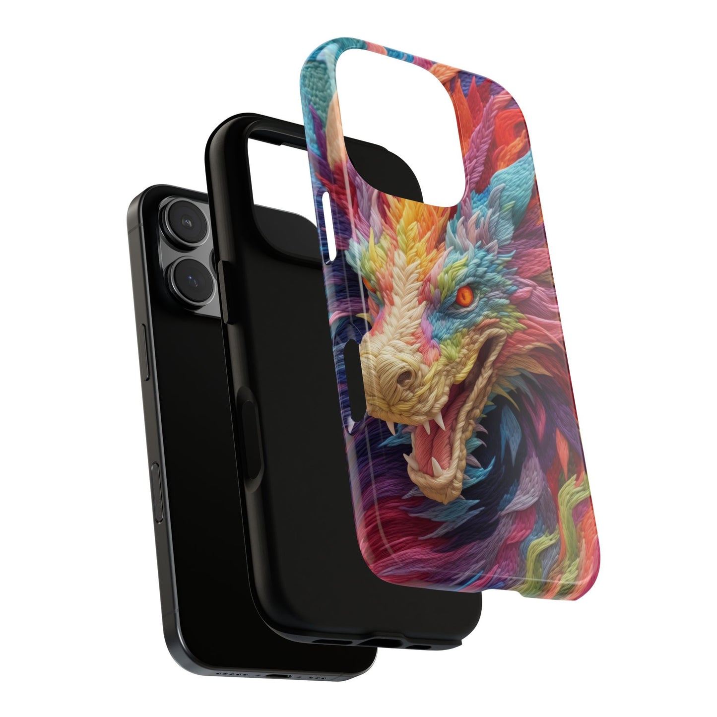 Vibrant 3D Embroidery Embroidered Rainbow Dragon Phone Case - Tough Protection for Fantasy Lovers, DND, RPG, TTRPG, Geek, Nerd