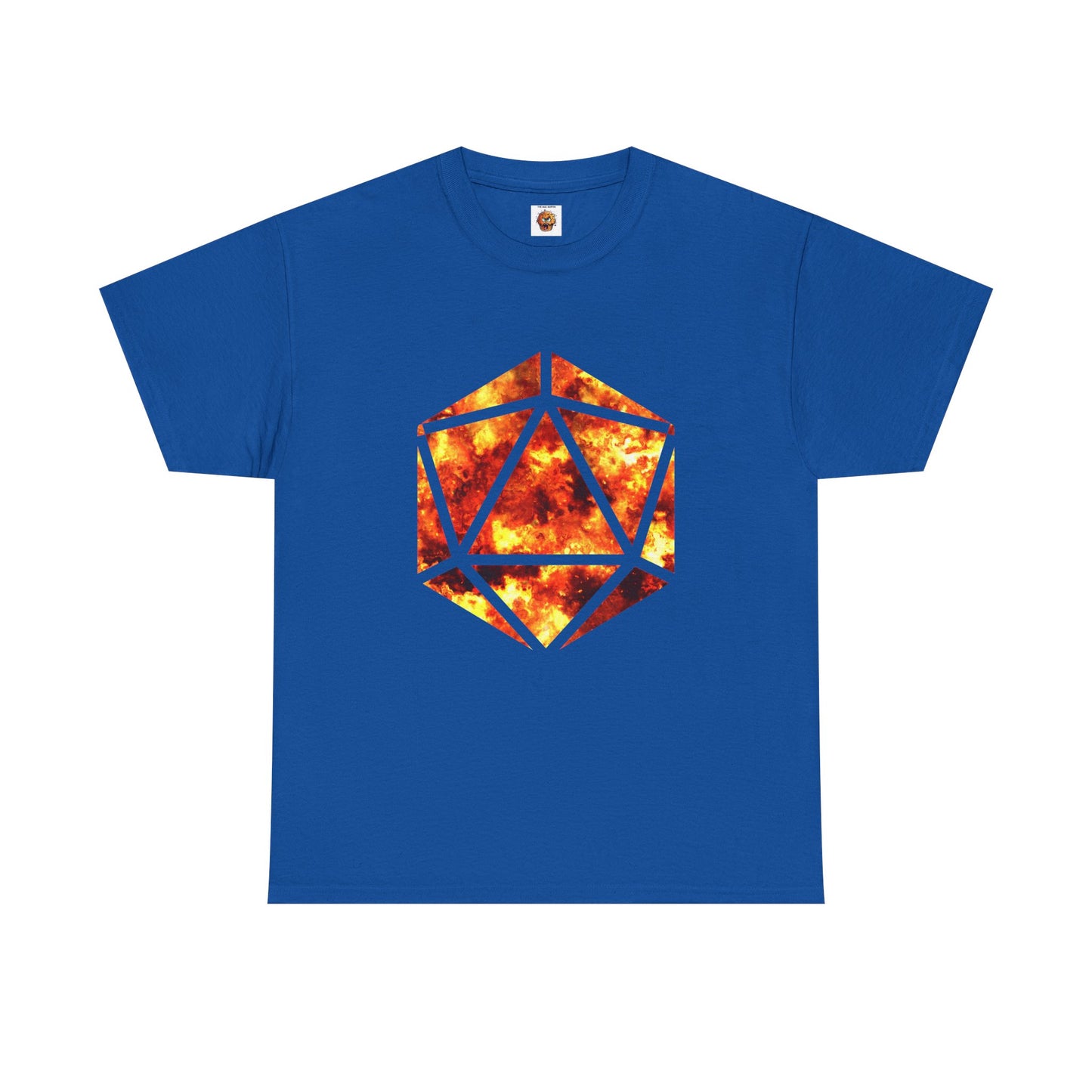 D20 Fire Element Fiery Geometric Unisex Tee - Bold Graphic Cotton Shirt, Casual Wear, Streetwear, Gamer Gift, Unique Art Tee, DND, RPG, TTRPG, Geek, Nerd