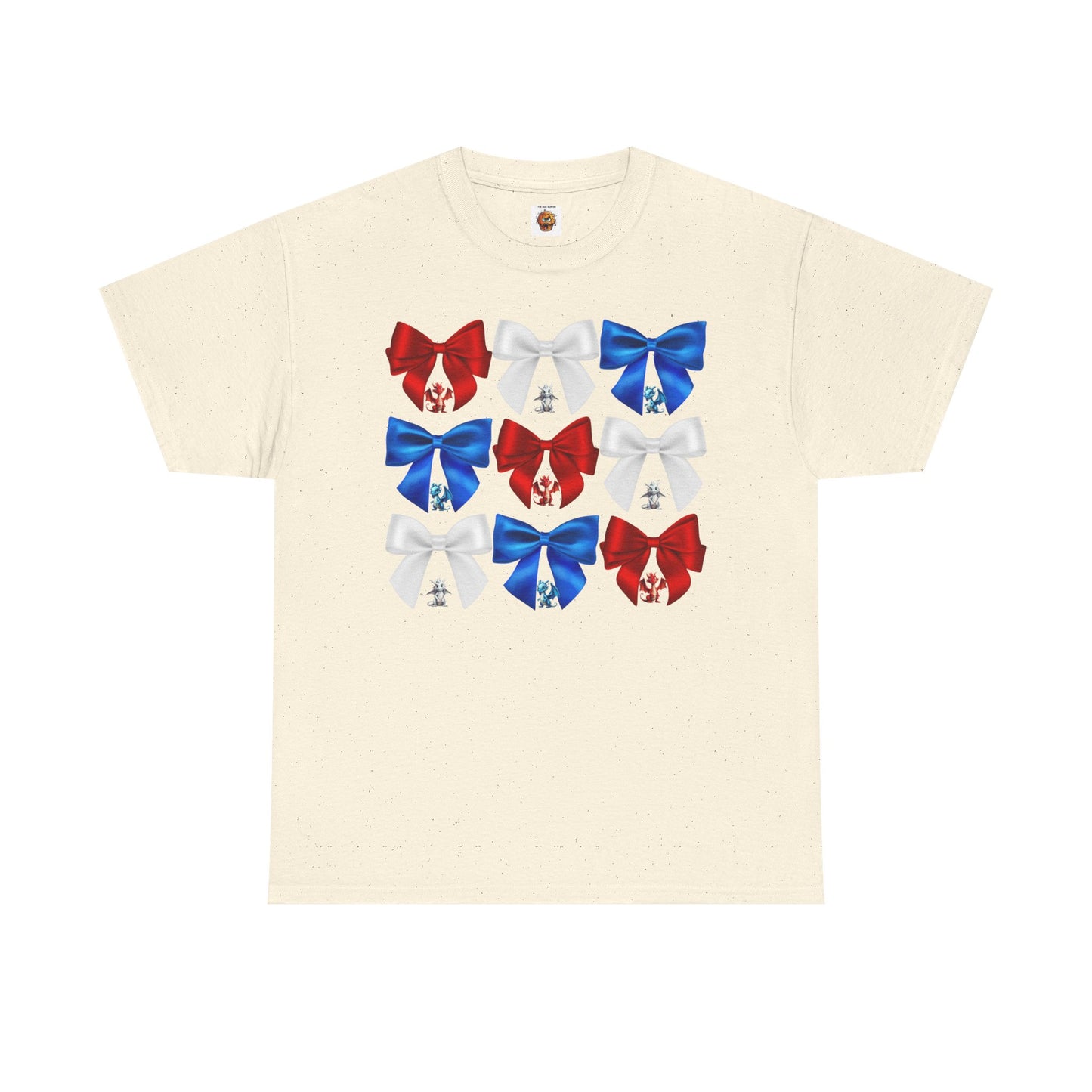 Coquette Red, White, and Blue Dragons & Bows Tee - American Flag, Perfect for Patriotic Events, Independence Day, BBQs, Family Gatherings, DND, RPG, TTRPG, Roleplaying, Geek, Nerd, 4th of July