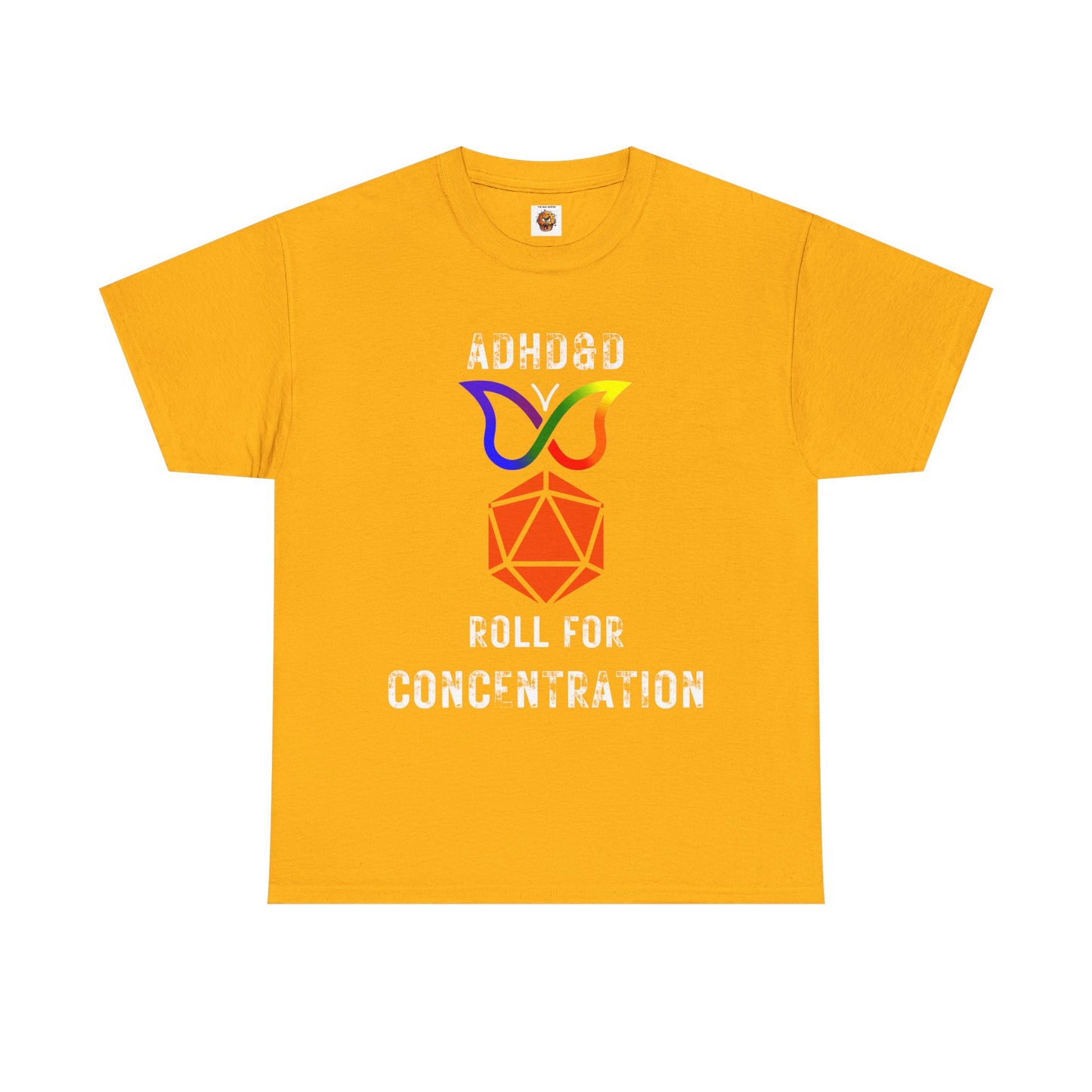 ADHD Official Rainbow Butterfly Orange D20 Dungeons and Dragons DND Unisex Heavy Cotton Tee Shirt - ADHD&D, RPG, TTRPG, Roleplaying, Geek, Nerd