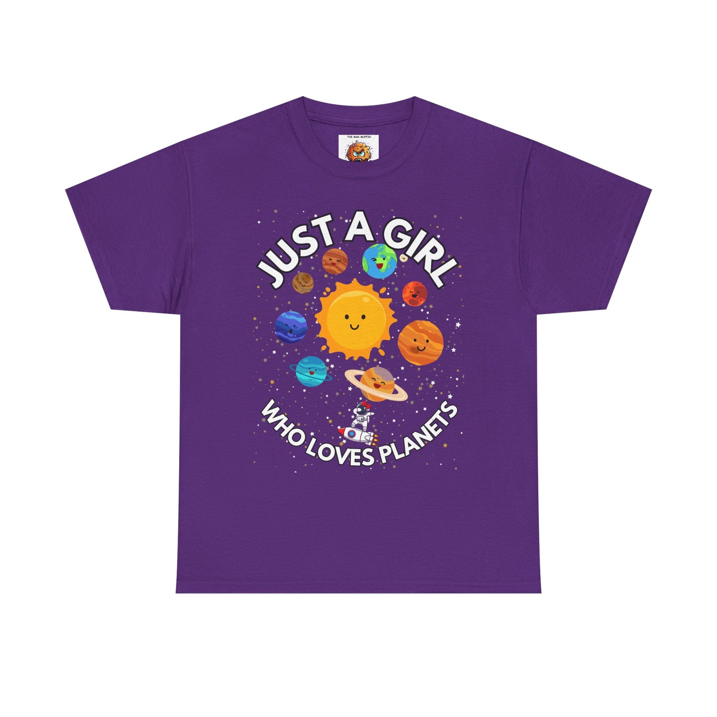 'Just a Girl Who Loves Planets' Unisex Heavy Cotton Tee Shirt - Fun Space Theme for Adult Kids Unisex Heavy Cotton Tee Shirt - Space, Astronaut, Sci-Fi, Geek, Nerd