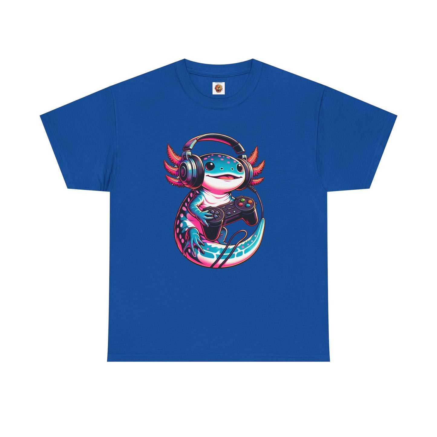 Cute Kawaii Gaming Axolotl Unisex Heavy Cotton Tee - Perfect for Gamers, Mexican Walking Fish, Smile, Video Game, Geek, Nerd, Salamander, Anime