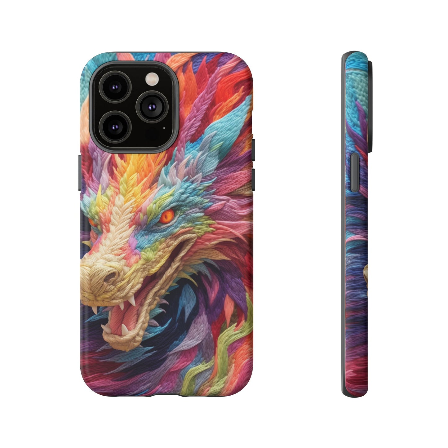 Vibrant 3D Embroidery Embroidered Rainbow Dragon Phone Case - Tough Protection for Fantasy Lovers, DND, RPG, TTRPG, Geek, Nerd