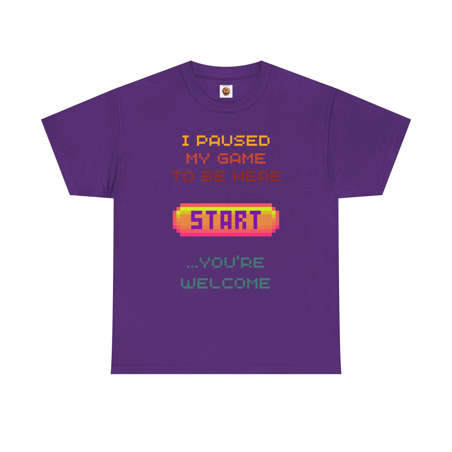 Unisex Heavy Cotton Tee Shirt - 'I Paused My Game to Be Here' - Gamer T-Shirt, Retro Gaming, Video Game, Start Button, Geek, Nerd