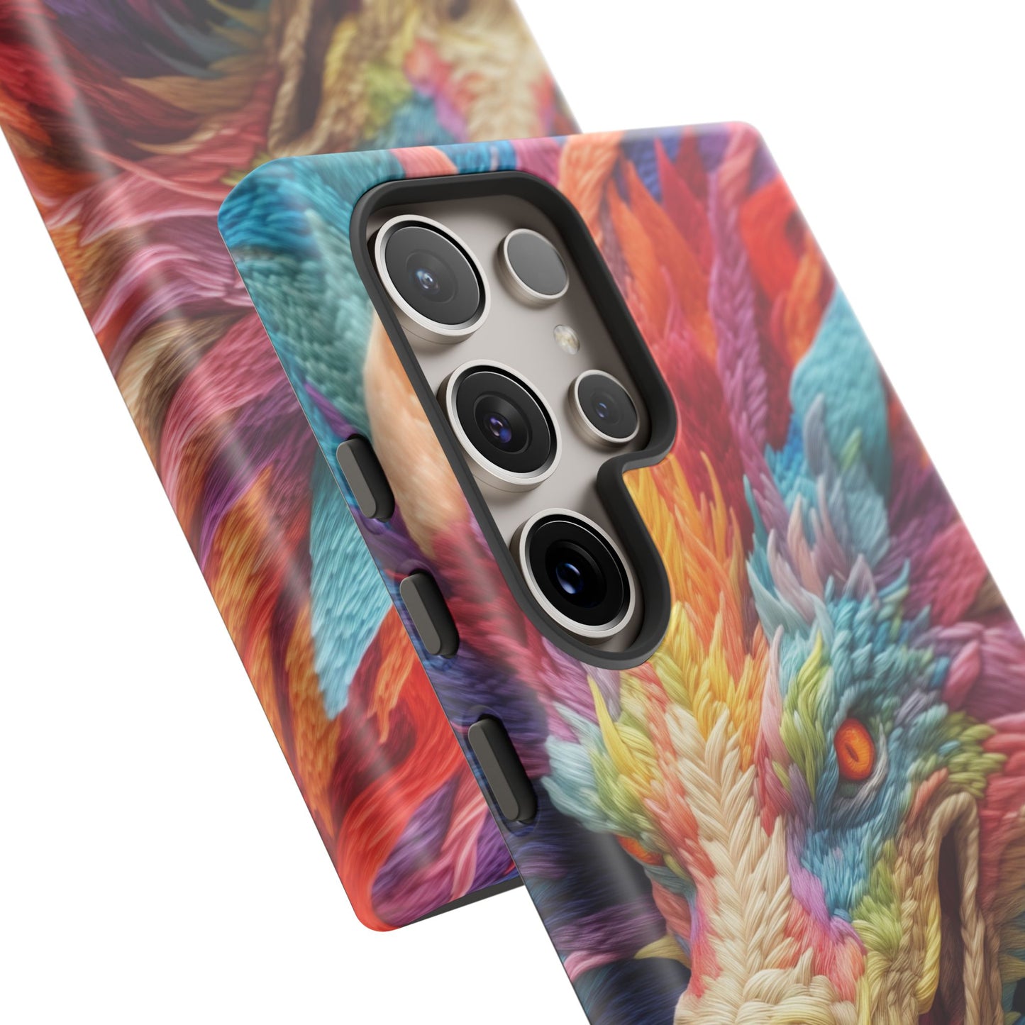 Vibrant 3D Embroidery Embroidered Rainbow Dragon Phone Case - Tough Protection for Fantasy Lovers, DND, RPG, TTRPG, Geek, Nerd