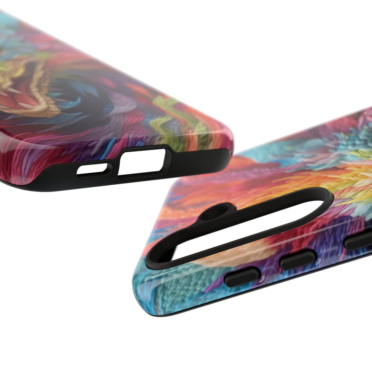 Vibrant 3D Embroidery Embroidered Rainbow Dragon Phone Case - Tough Protection for Fantasy Lovers, DND, RPG, TTRPG, Geek, Nerd