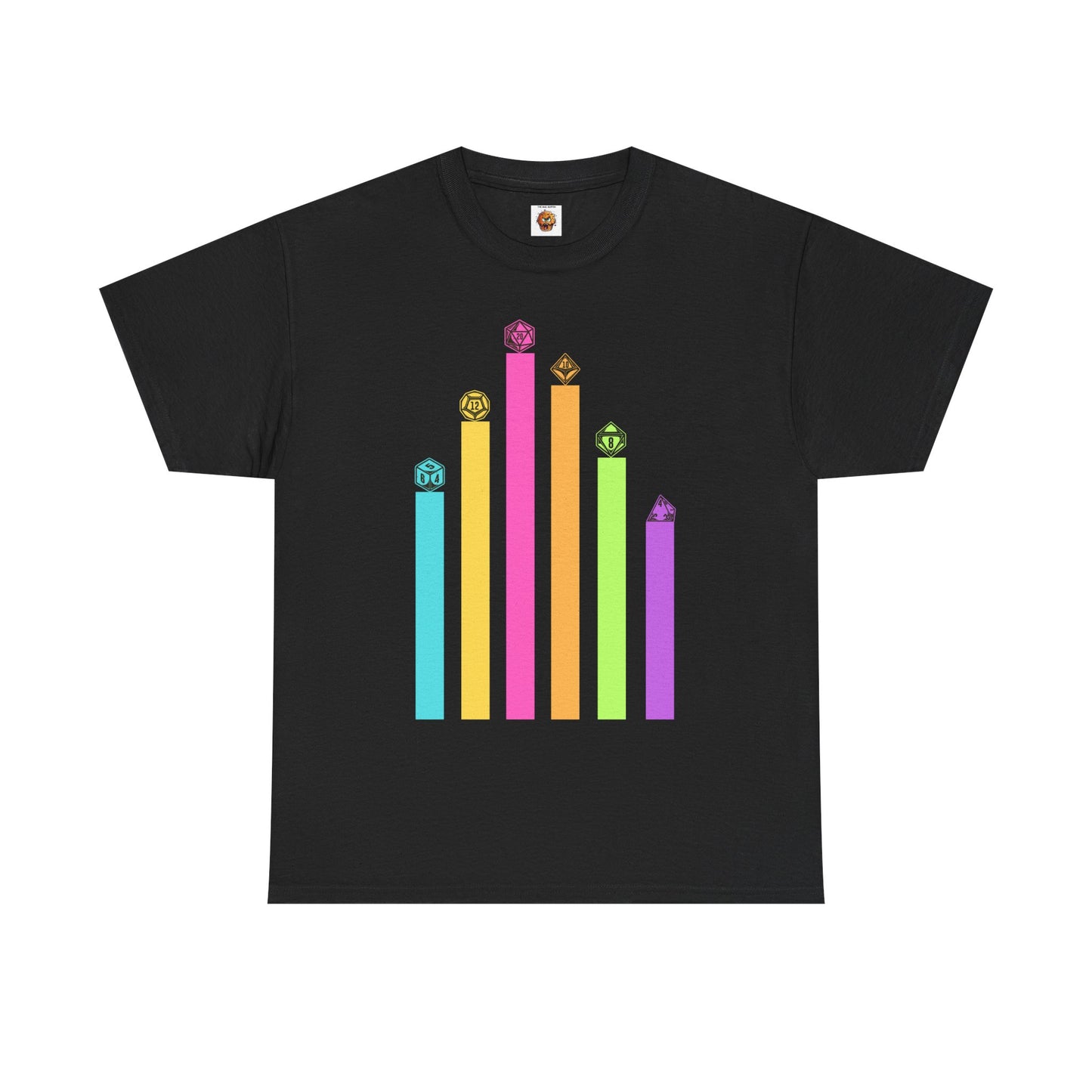 Vintage Minimalist Geeky Polyhedral Falling Retro Rainbow Dungeons and Dragons DND Unisex Heavy Cotton Tee Shirt - RPG, TTRPG, Roleplaying, Geek, Nerd