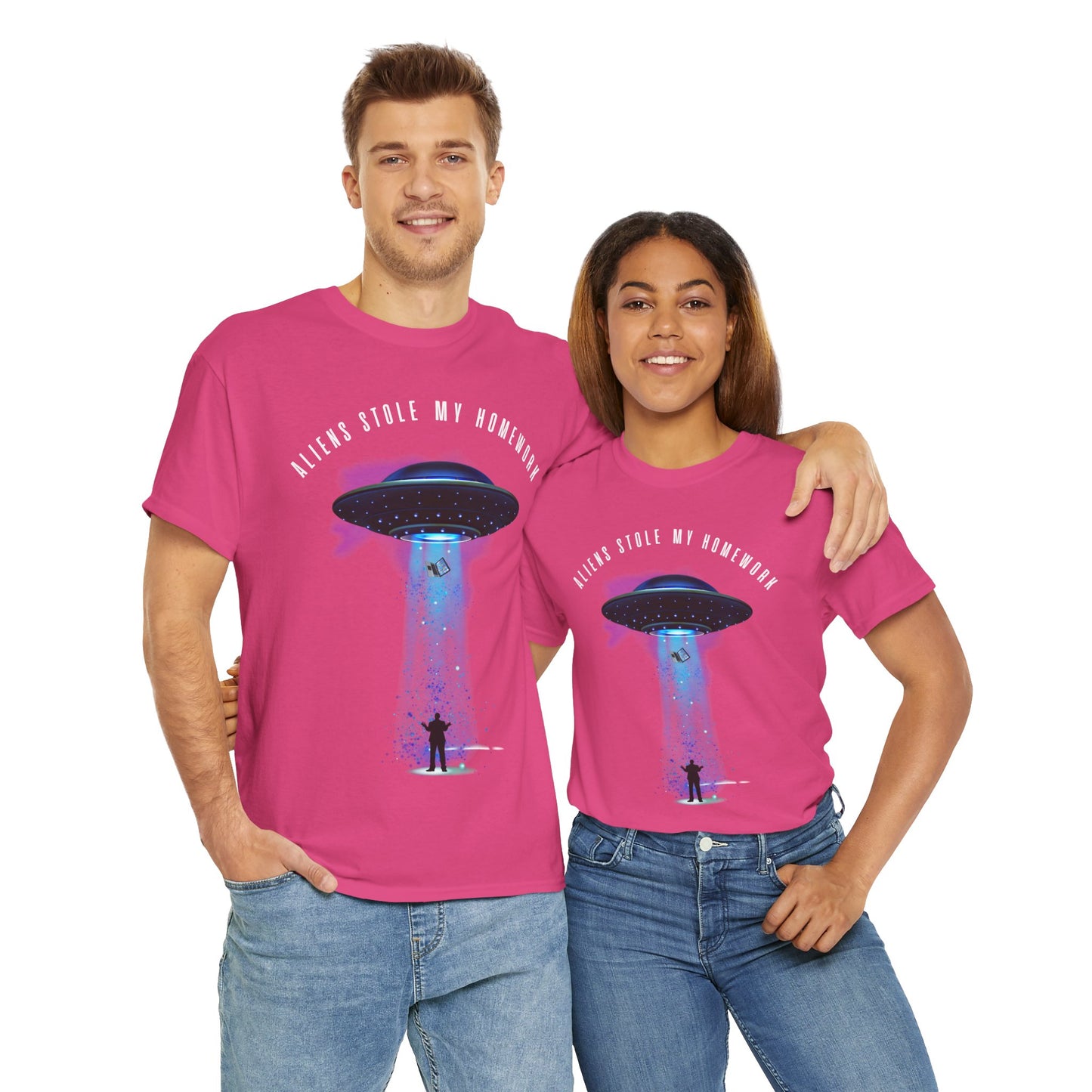 Flying Saucer Alien Abduction Unisex Heavy Cotton Tee Shirt - Aliens Stole My Homework UFO Graphic T-Shirt, Geek, Nerd