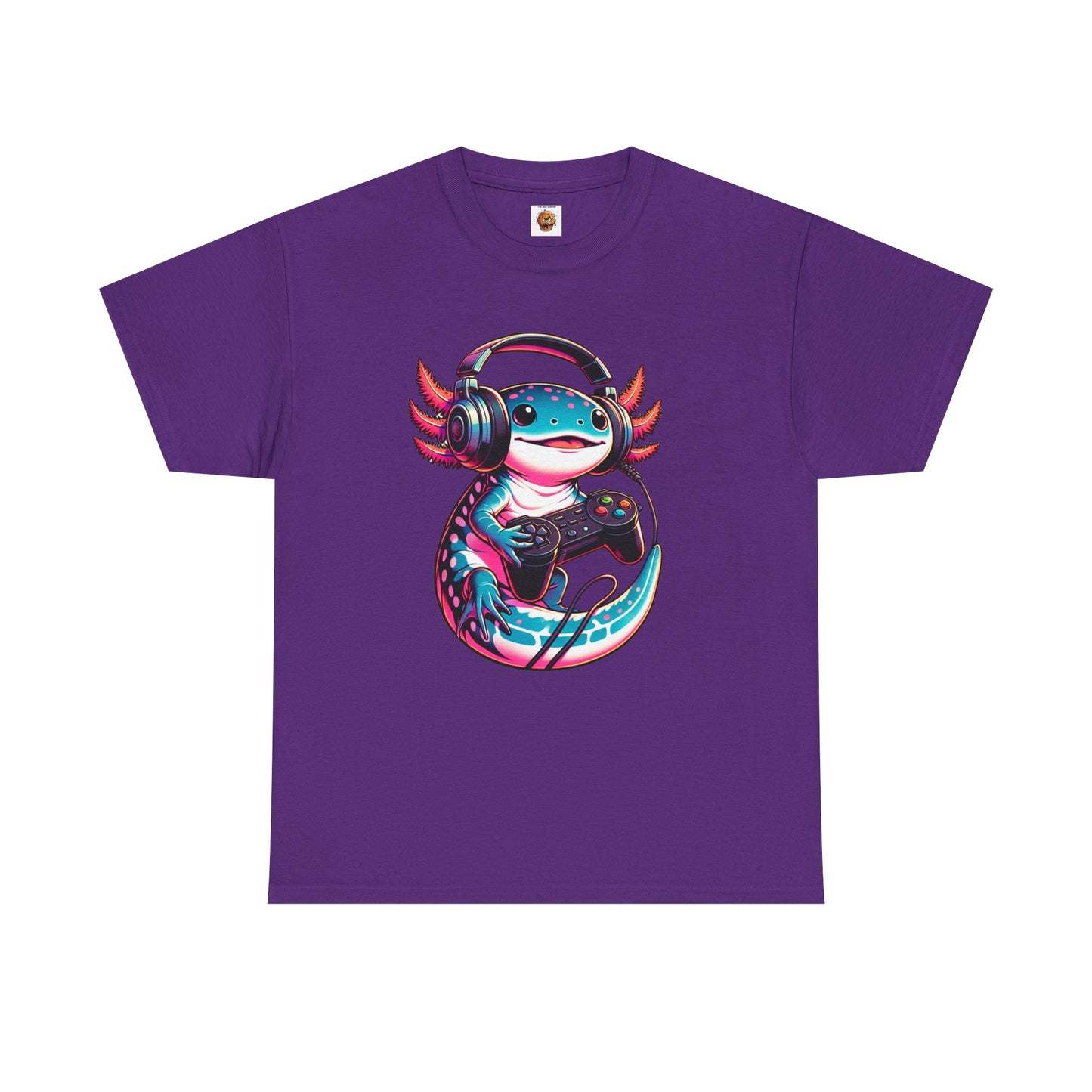 Cute Kawaii Gaming Axolotl Unisex Heavy Cotton Tee - Perfect for Gamers, Mexican Walking Fish, Smile, Video Game, Geek, Nerd, Salamander, Anime