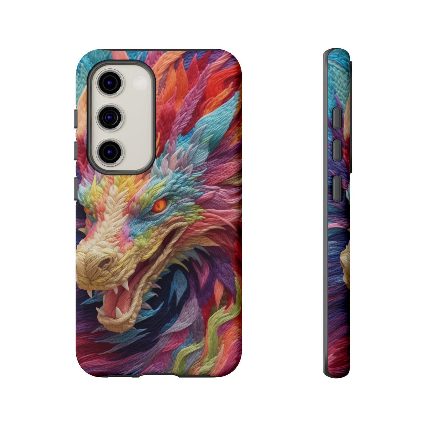 Vibrant 3D Embroidery Embroidered Rainbow Dragon Phone Case - Tough Protection for Fantasy Lovers, DND, RPG, TTRPG, Geek, Nerd