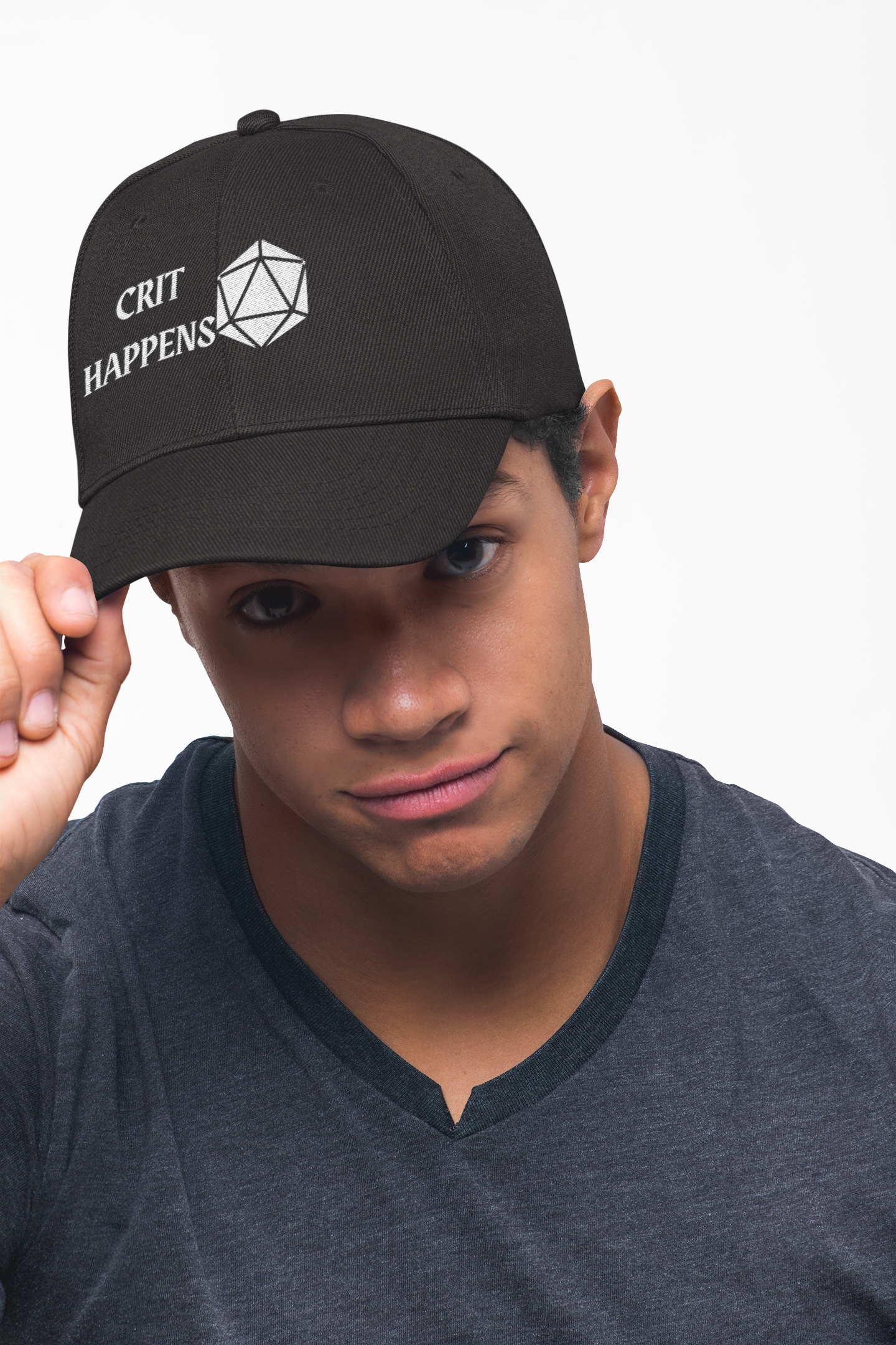Vintage Style Cap - 'CRIT HAPPENS' D20 Embroidered Baseball Hat, DND, RPG, TTRPG, Roleplaying, Geek, Nerd