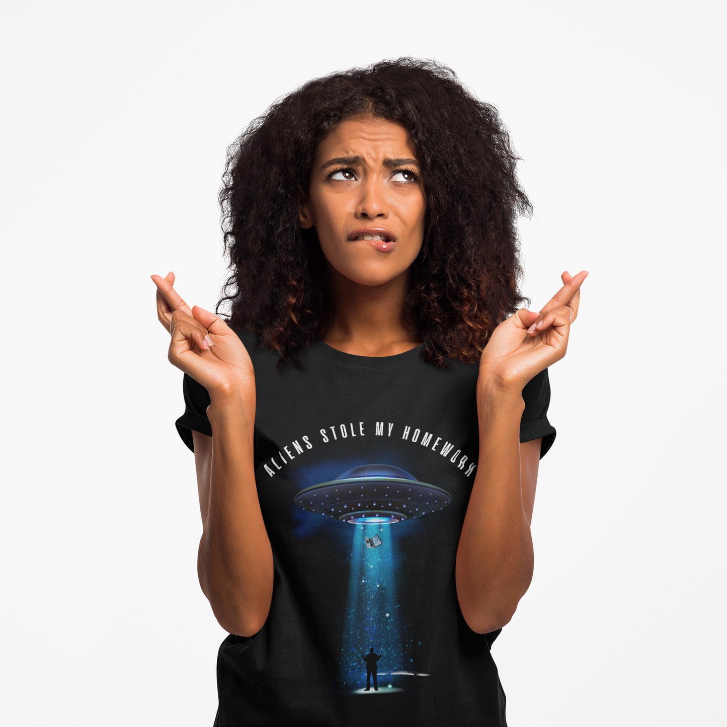 Flying Saucer Alien Abduction Unisex Heavy Cotton Tee Shirt - Aliens Stole My Homework UFO Graphic T-Shirt, Geek, Nerd