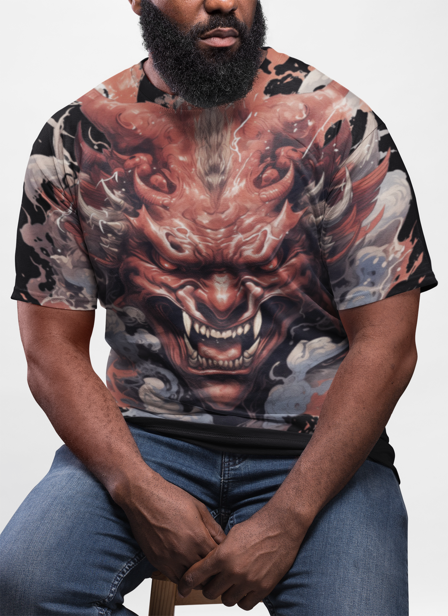 Japanese Oni Mask Explosion Unisex AOP Tee - Anime, Kabuki, Manga, Weeb, Otaku, Geek, Nerd, Japan