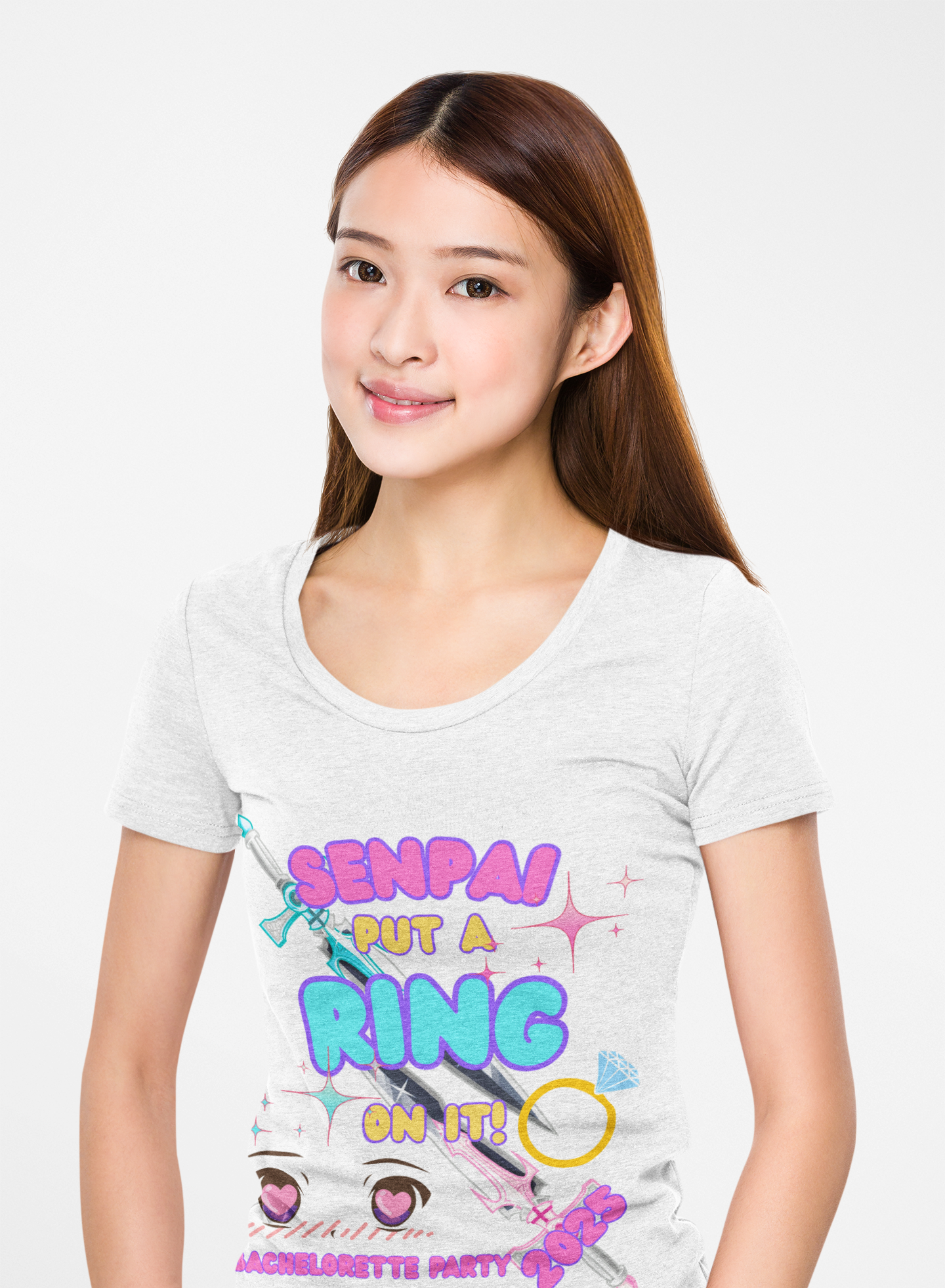 Kawaii Cute Funny Bachelorette Party Tee - "Senpai Put a Ring on It!" Unisex Heavy Cotton T-Shirt, Wedding, Engagement, Anime, Weeb, Otaku, Geek, Nerd