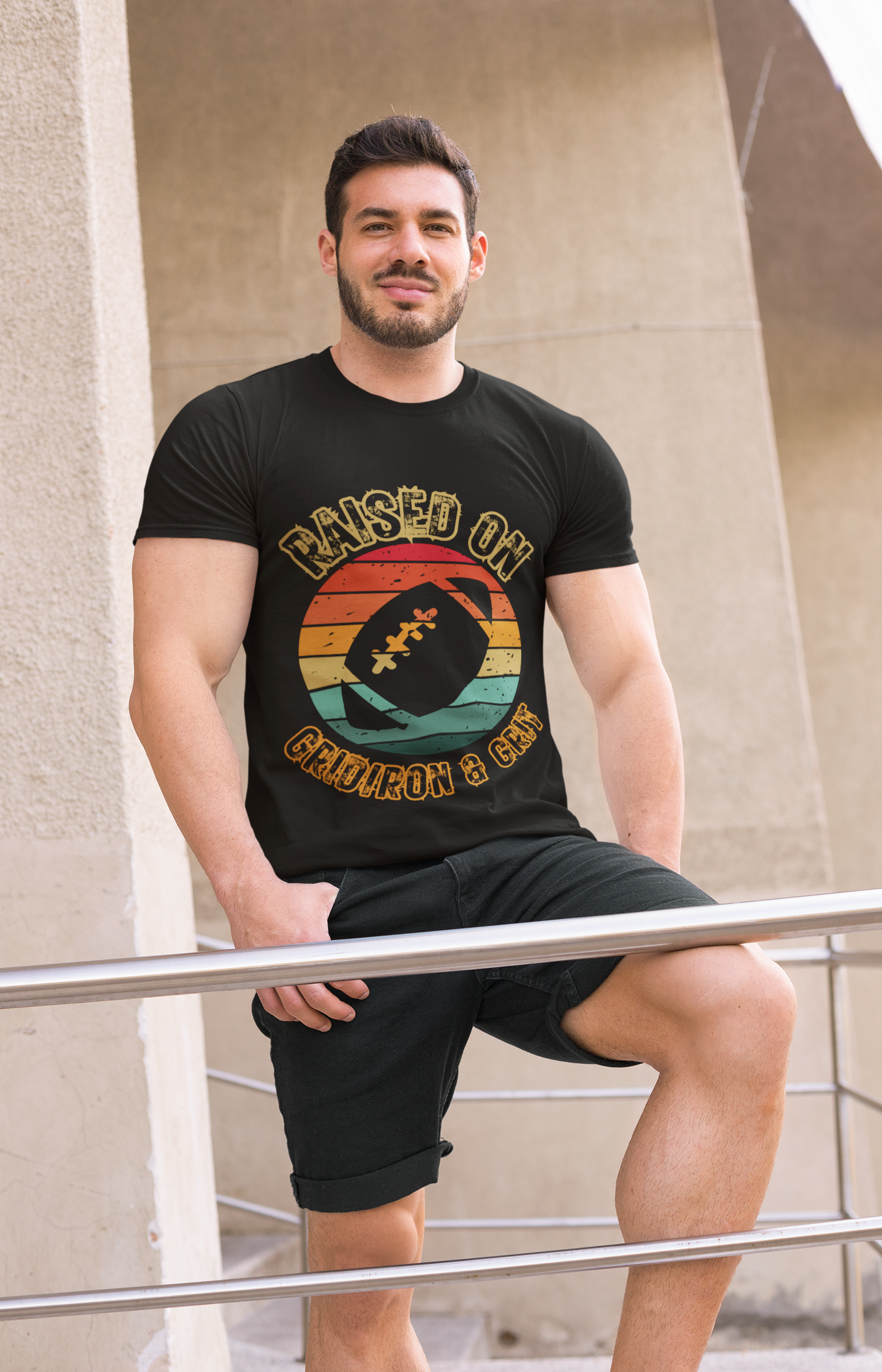 Raised On Gridiron & Grit Retro Football Inspired Unisex Heavy Cotton Tee, Sports T-Shirt, Gift for Football Fans, Trendy Casual Wear, Vintage Gridiron Style