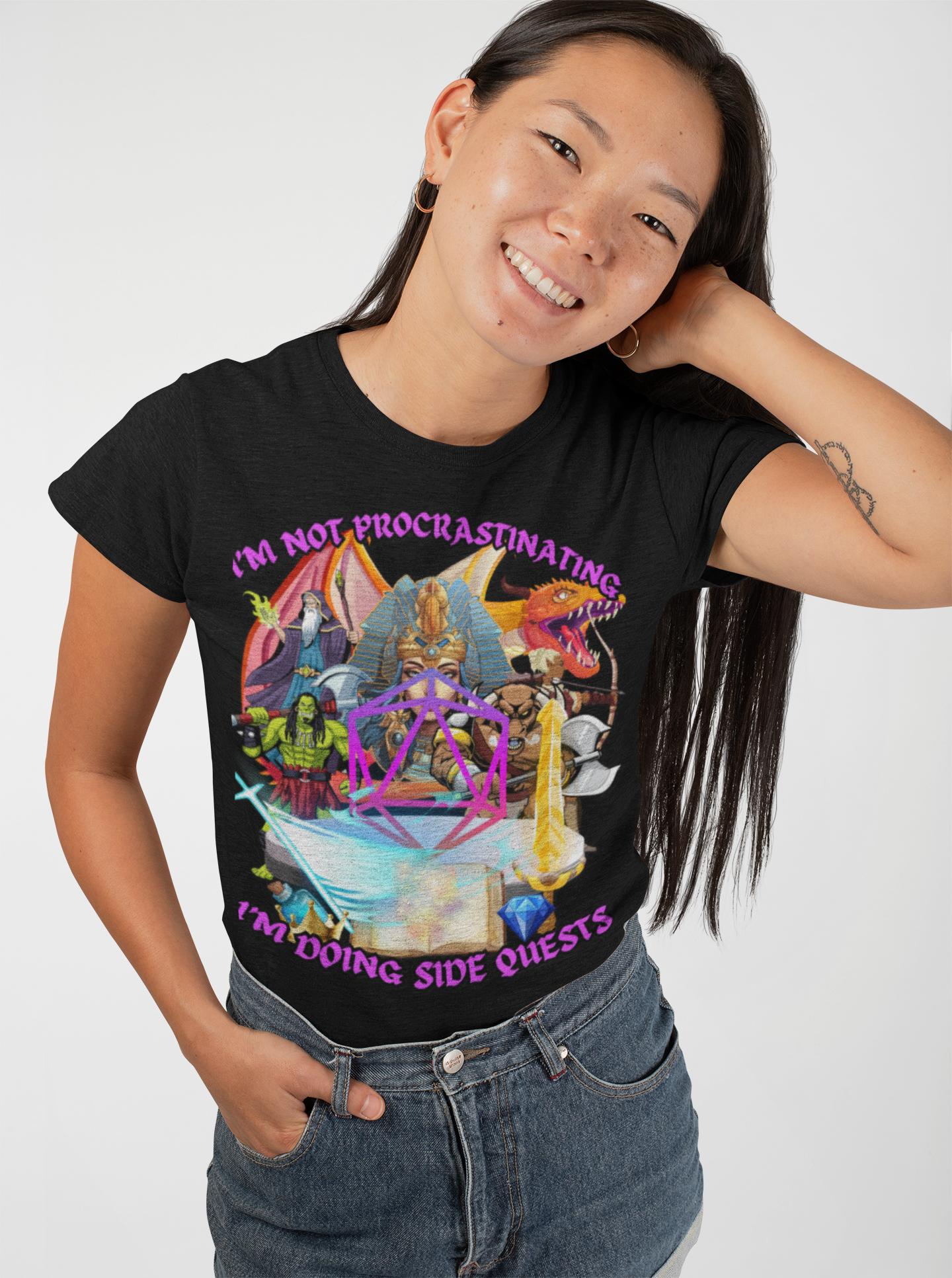 Quirky Funny Graphic Tee - "I'm Not Procrastinating, I'm Doing Side Quests" - Fun Gift for Gamers, Cozy Casual Wear, Summer Vibes, DND, RPG, TTRPG, Geek, Nerd