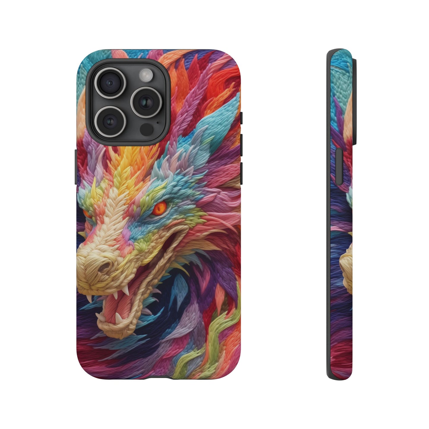 Vibrant 3D Embroidery Embroidered Rainbow Dragon Phone Case - Tough Protection for Fantasy Lovers, DND, RPG, TTRPG, Geek, Nerd