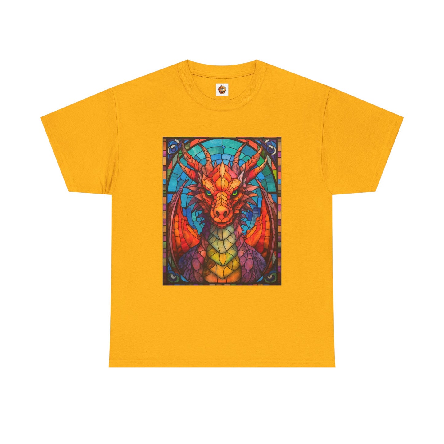 Dungeons And Dragons DND Stained Glass Red Dragon Tee Shirt - Unisex Heavy Cotton T-Shirt for Fantasy Lovers, Geek, Nerd