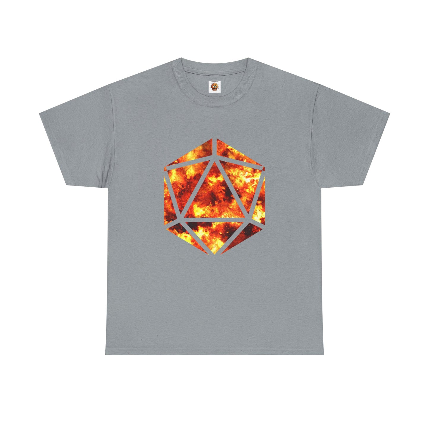 D20 Fire Element Fiery Geometric Unisex Tee - Bold Graphic Cotton Shirt, Casual Wear, Streetwear, Gamer Gift, Unique Art Tee, DND, RPG, TTRPG, Geek, Nerd