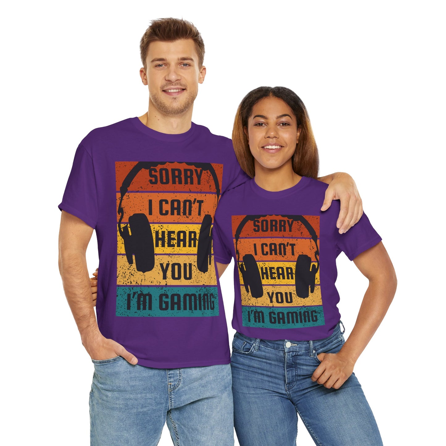 'Sorry I Can't Hear You I'm Gaming' Unisex Heavy Cotton Tee Shirt T-Shirt - Great Gift for Gamers, Video Games, Gaming, Headphones, Earphones, Geek, Nerd