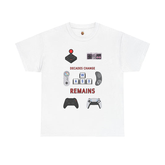 'Decades Change, WASD Remains' Unisex Heavy Cotton Tee - PC Gaming Keyboard Keys, Gamer, Video Game, Controller, Retro, Geek, Nerd