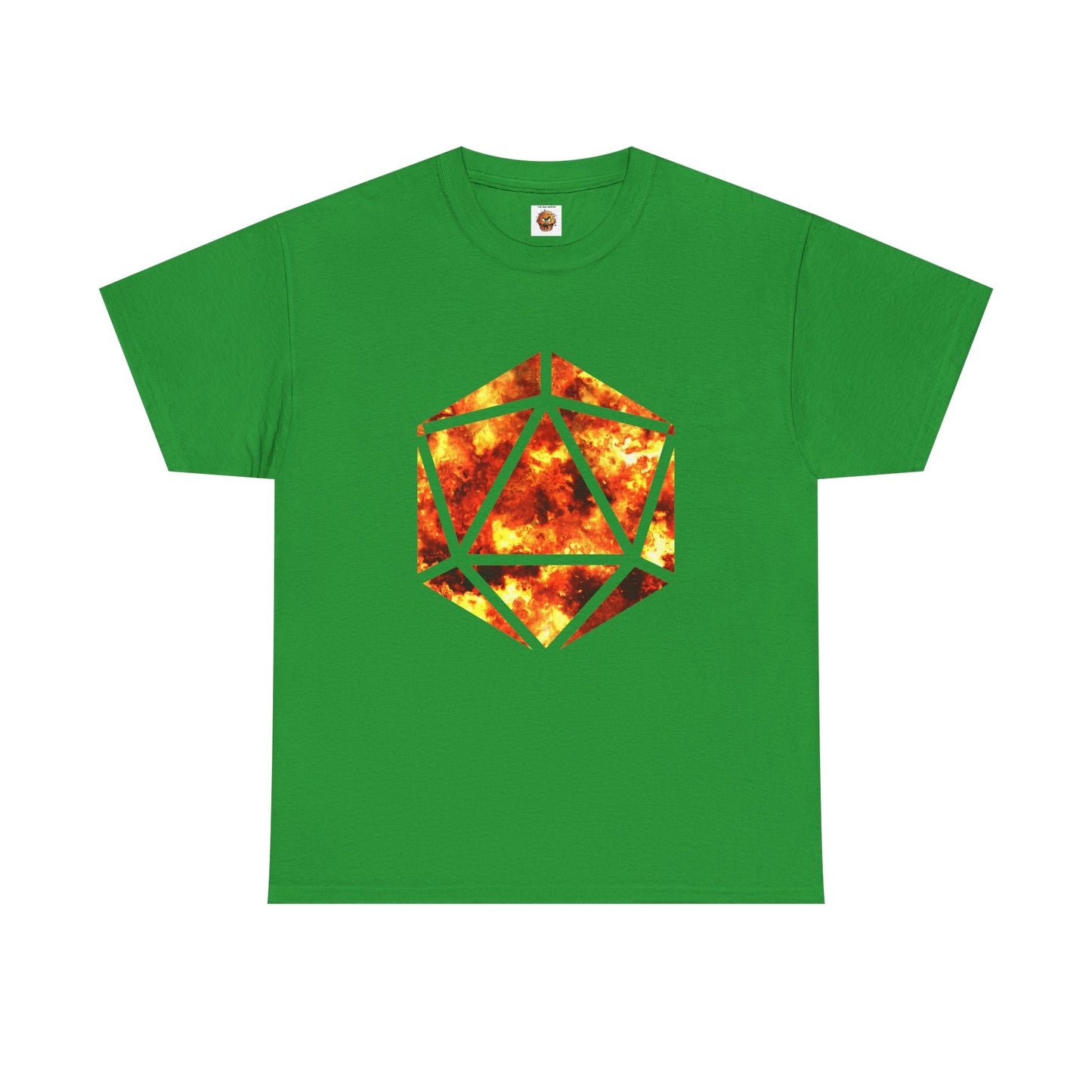 D20 Fire Element Fiery Geometric Unisex Tee - Bold Graphic Cotton Shirt, Casual Wear, Streetwear, Gamer Gift, Unique Art Tee, DND, RPG, TTRPG, Geek, Nerd
