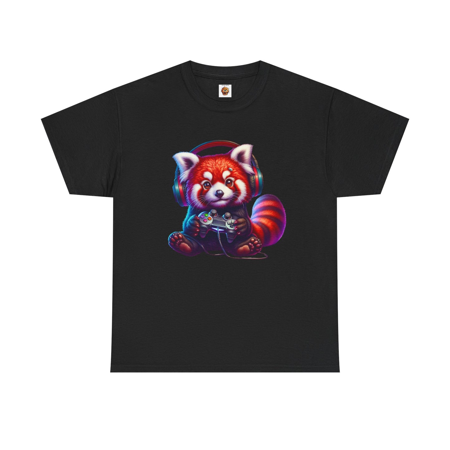 Cute Kawaii Gaming Red Panda Tee - Unisex Heavy Cotton Tee Shirt, Gamer, Anime, Headphones, Earphones, Geek, Nerd