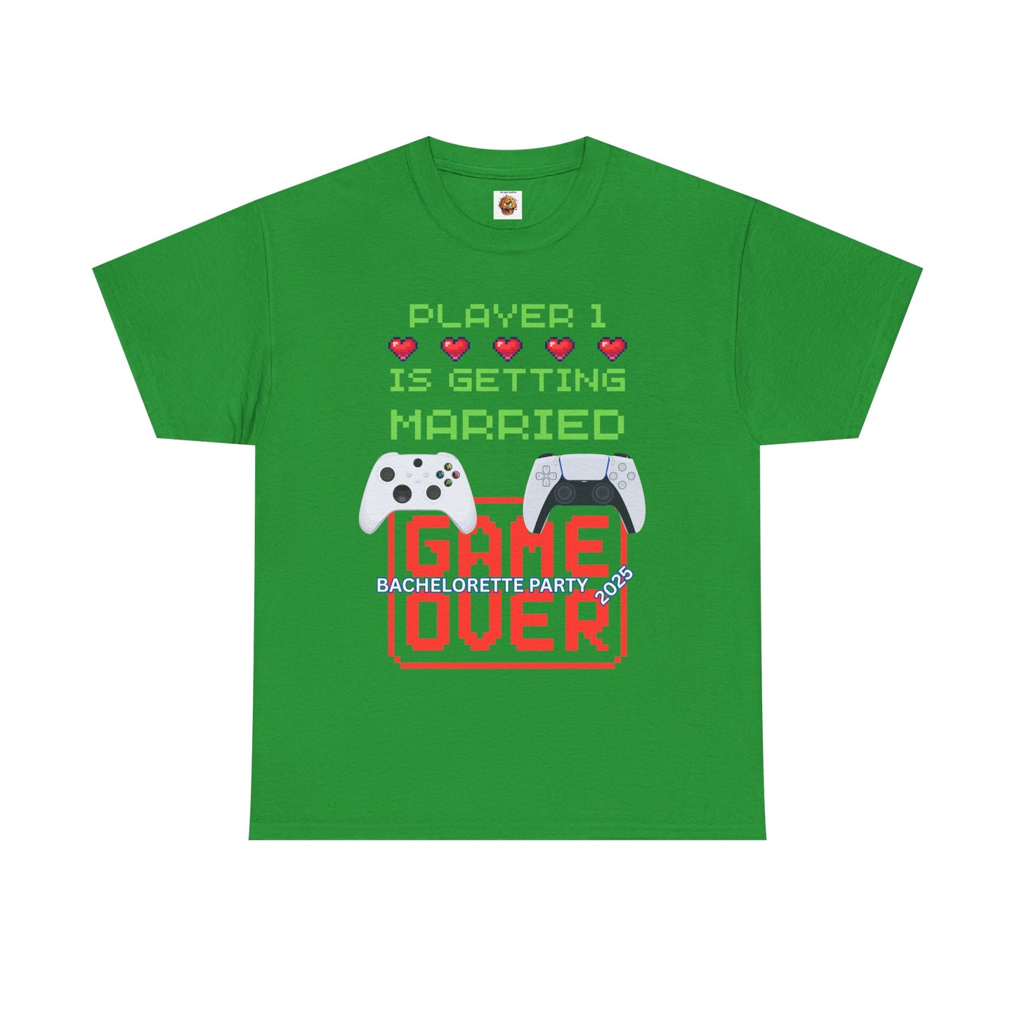 Gamer Girl Bachelorette Party 2025 Unisex Heavy Cotton Tee - "Player 1 is Getting Married", Video Game, Gaming, Console, PC, Tech, Geek, Squad, Nerd