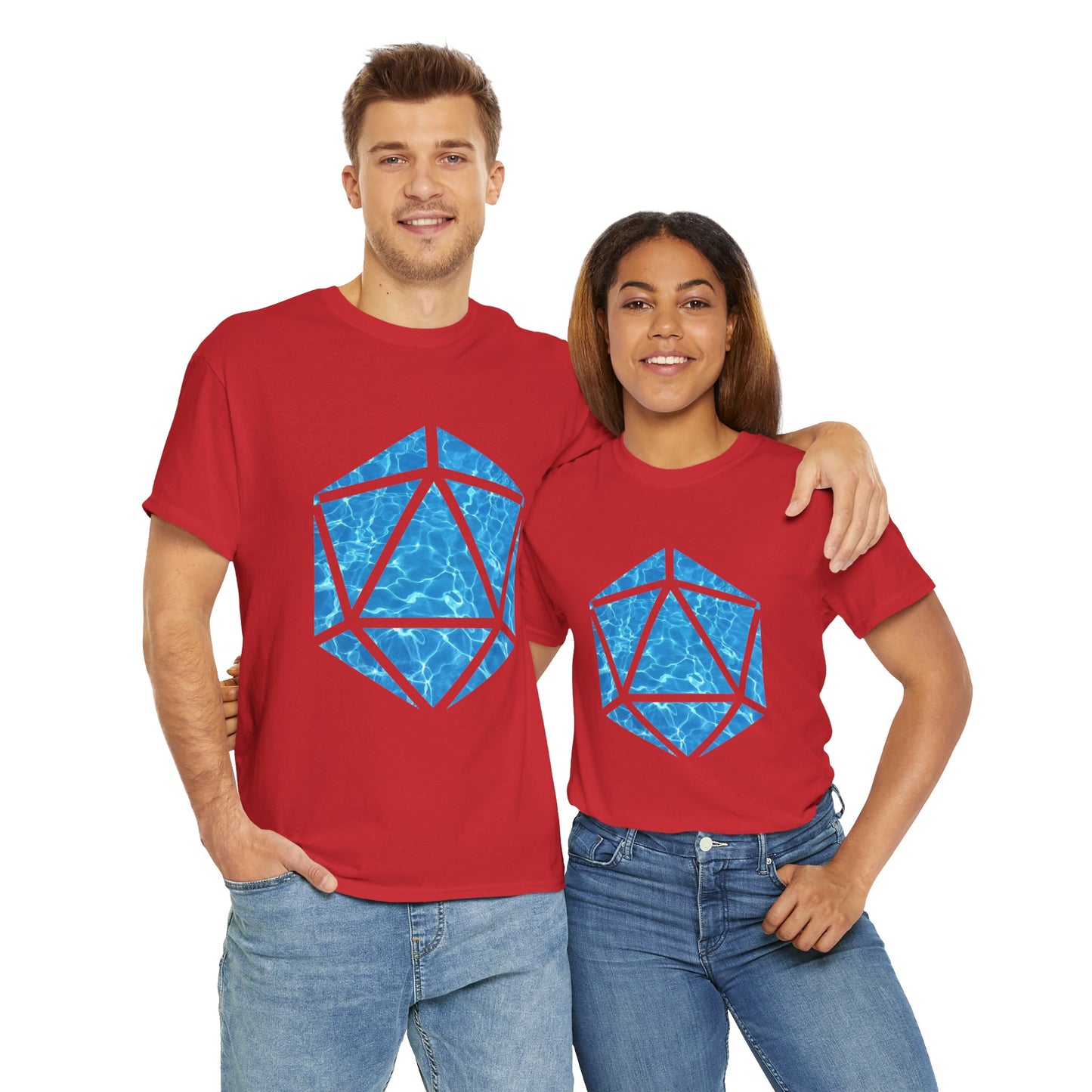D20 Water Element-Inspired Unisex Heavy Cotton Tee - Graphic Tee, Casual Shirt, Unique Gift, Summer Outfit, Eco-Friendly Fashion, DND, RPG, TTRPG, Geek, Nerd