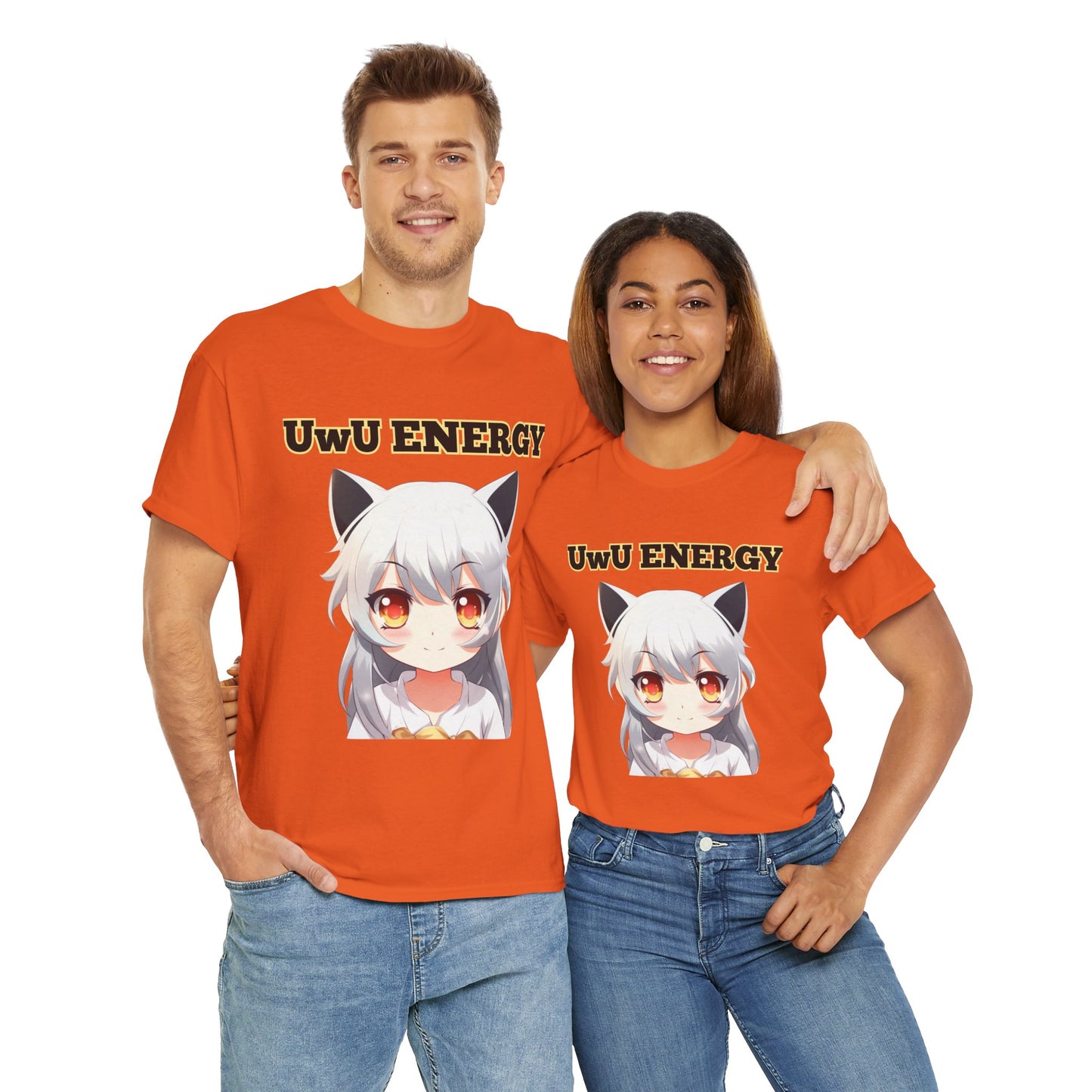 Cute Anime 'UwU ENERGY' Cat Girl Neko Nekomusume Unisex Heavy Cotton Tee Shirt T-Shirt - Weeb, Otaku, Geek, Nerd