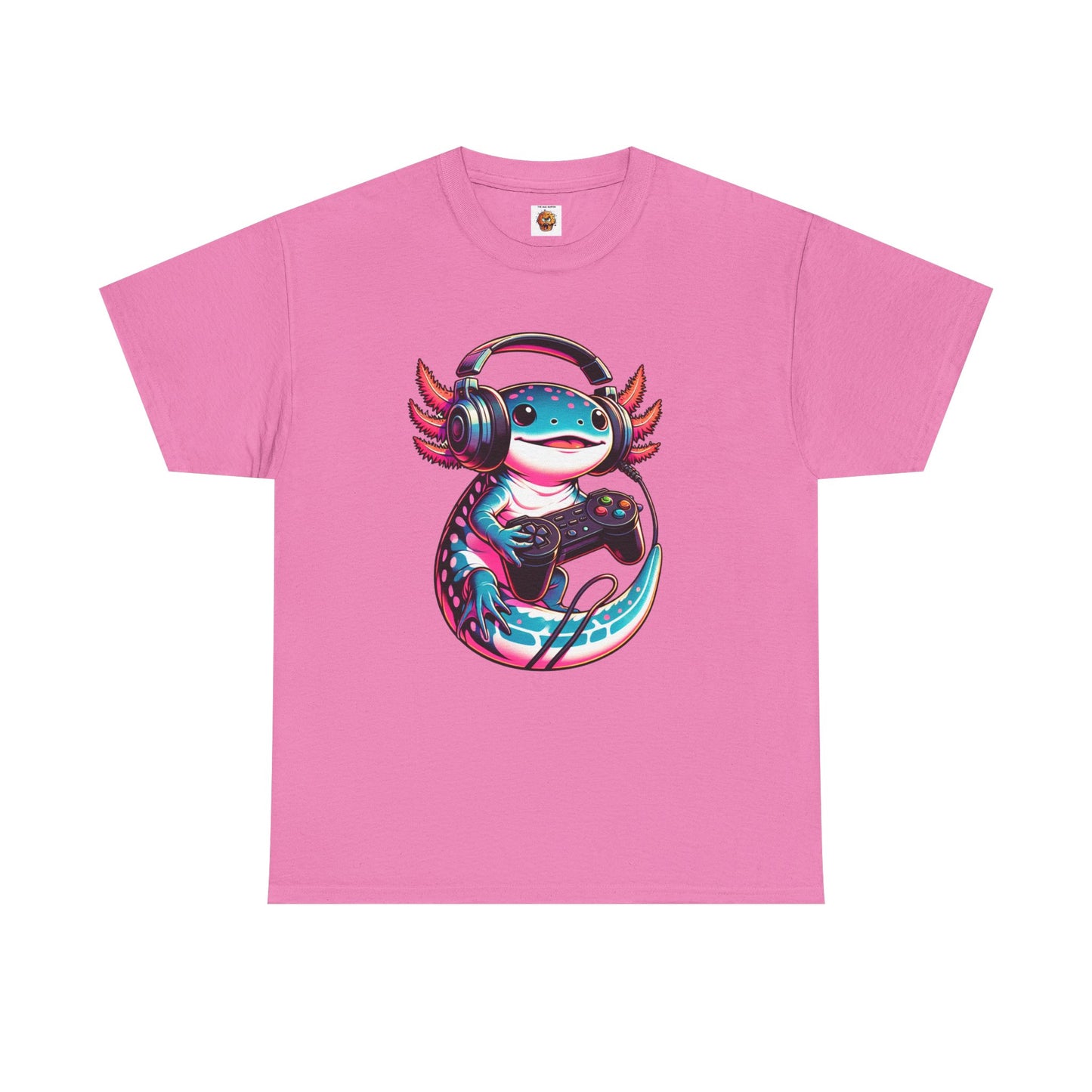 Cute Kawaii Gaming Axolotl Unisex Heavy Cotton Tee - Perfect for Gamers, Mexican Walking Fish, Smile, Video Game, Geek, Nerd, Salamander, Anime