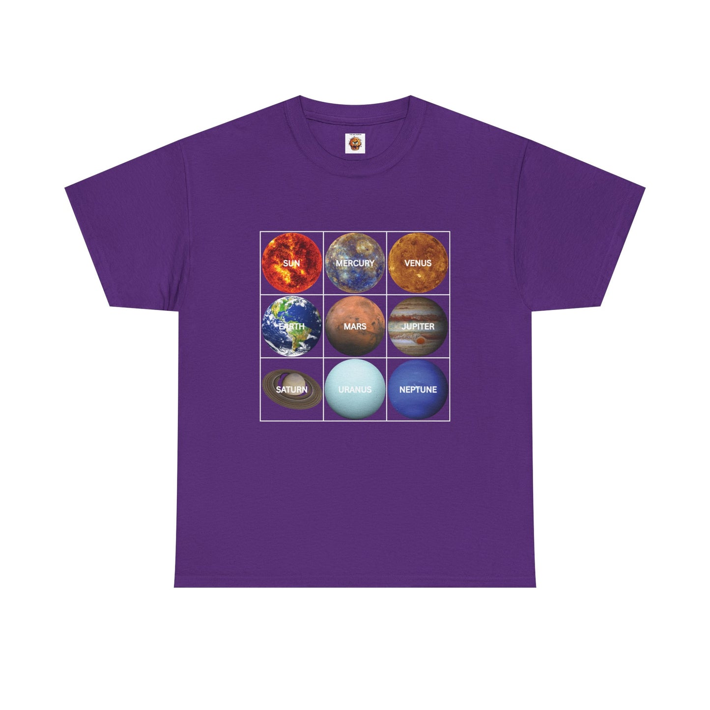 Cosmic Planet Solar System Graphic Tee Shirt- Unisex Heavy Cotton T-Shirt, Sun, Space, Galactic, Science, Geek, Nerd
