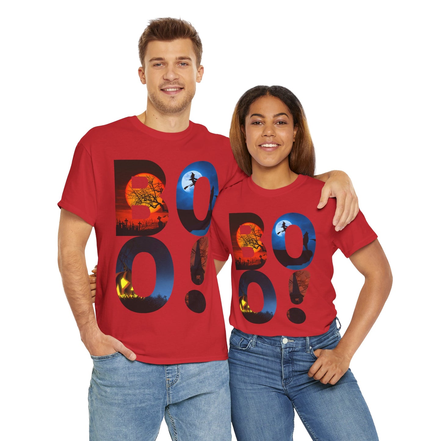 Cute Funny Halloween Boo! Unisex Heavy Cotton Tee Shirt T-Shirt - For Horror Lovers, Scary, Geek, Nerd