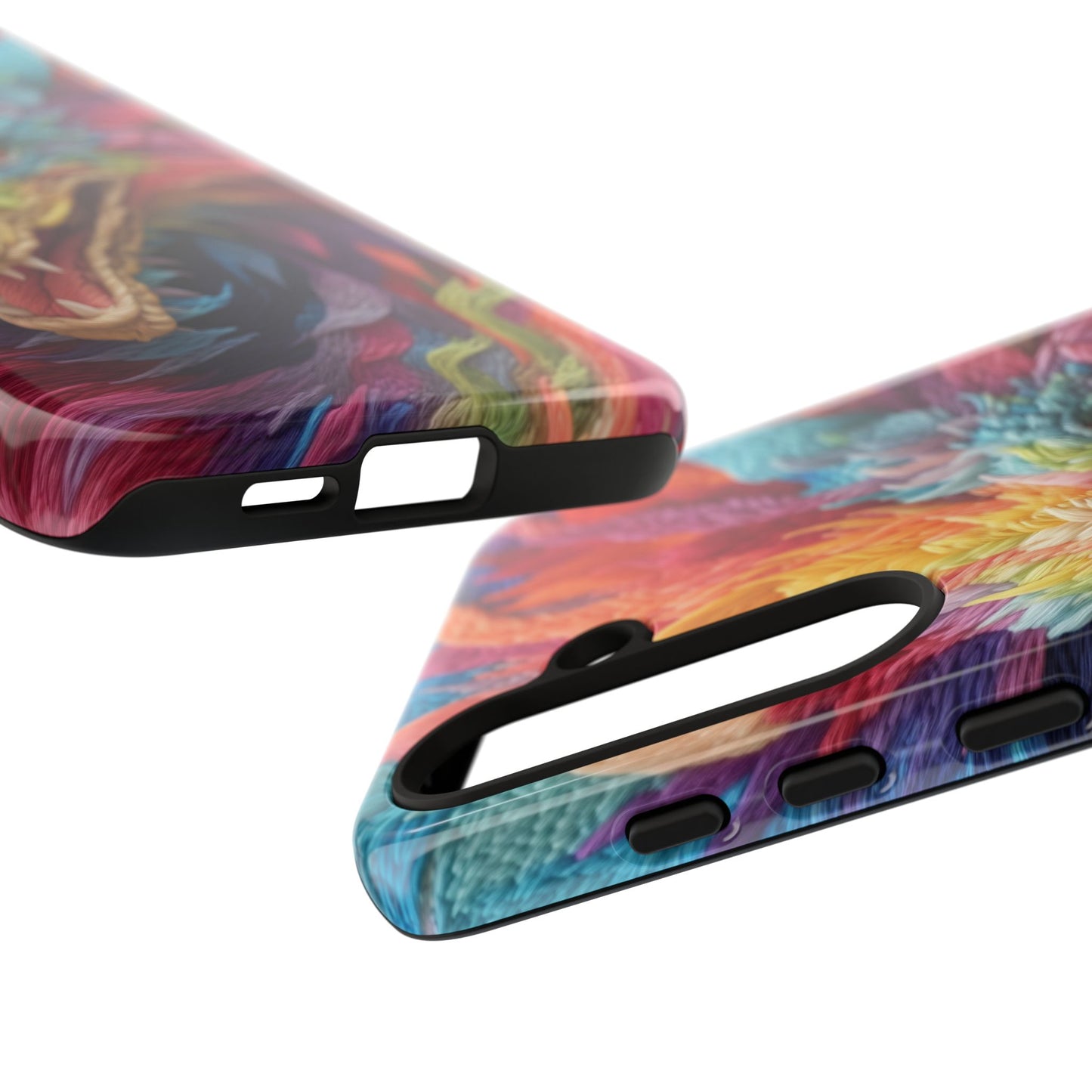 Vibrant 3D Embroidery Embroidered Rainbow Dragon Phone Case - Tough Protection for Fantasy Lovers, DND, RPG, TTRPG, Geek, Nerd