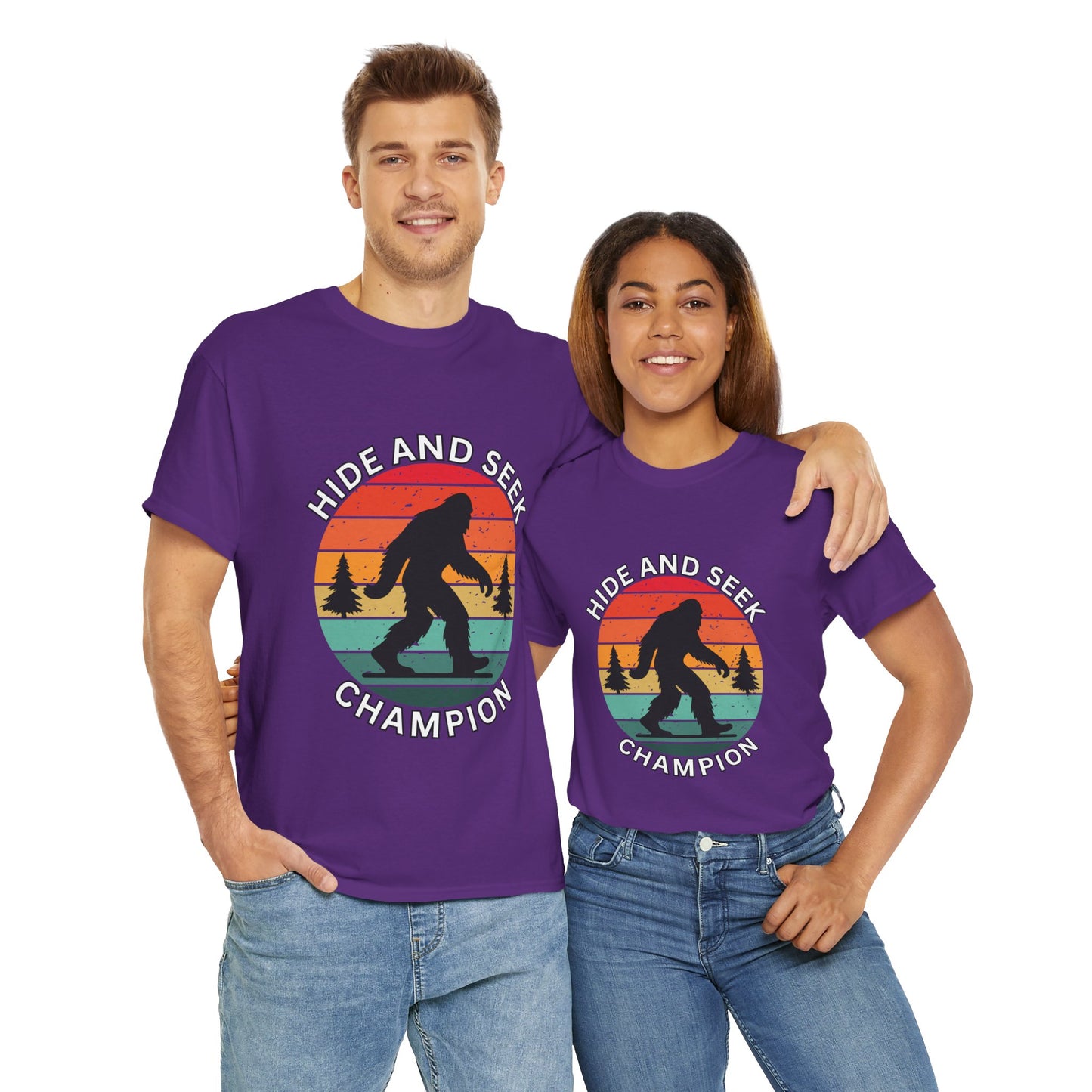 Funny Bigfoot Sasquatch Hide and Seek Champion Tee, Fun Graphic T-Shirt for Nature Lovers, Gift for Outdoorsy Friends, Unisex Casual Top, Adventure Apparel, Cryptid, Geek, Nerd