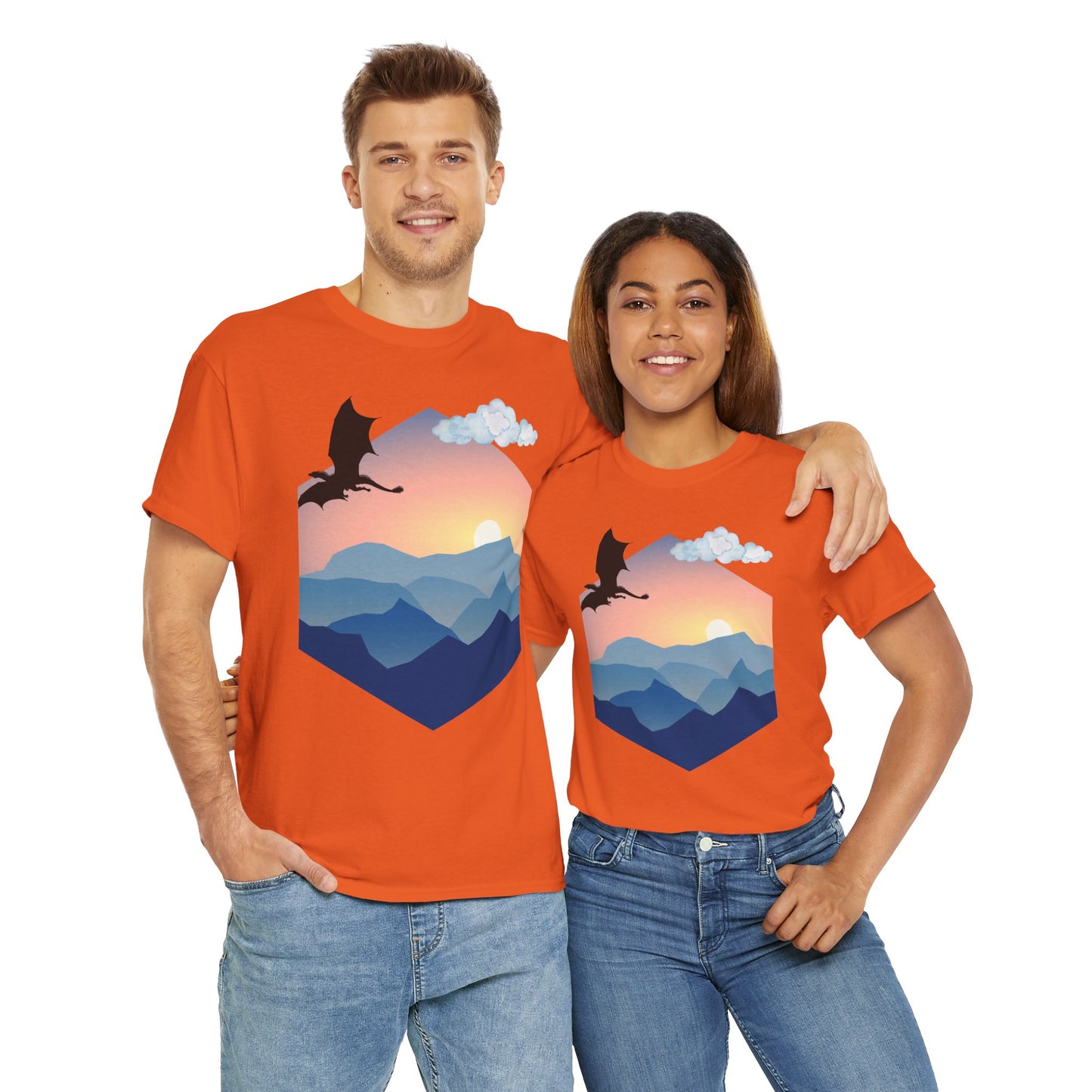 Flying Dragon Adventure Dungeons and Dragons DND Unisex Heavy Cotton Tee Shirt - Fantasy Mountain Design, RPG, TTRPG, Roleplaying, Geek, Nerd
