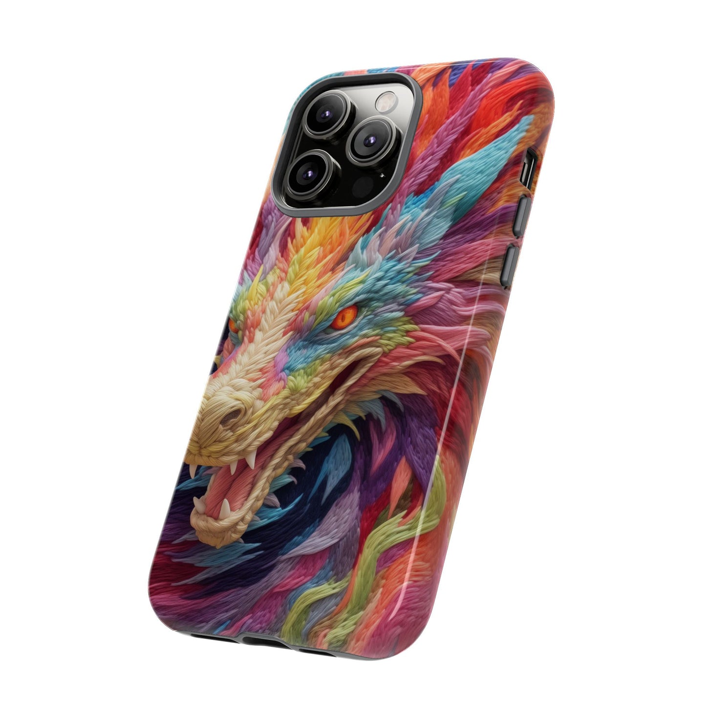 Vibrant 3D Embroidery Embroidered Rainbow Dragon Phone Case - Tough Protection for Fantasy Lovers, DND, RPG, TTRPG, Geek, Nerd