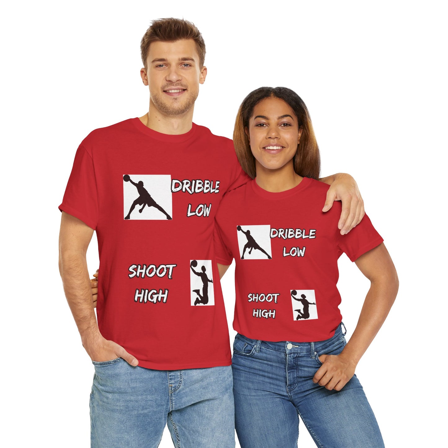 'Dribble Low, Shoot High' Motivational Basketball Tee - Unisex Heavy Cotton, Sportswear, Gift for Athletes, Casual Style, Basketball Fan Apparel, Player, Silhouette