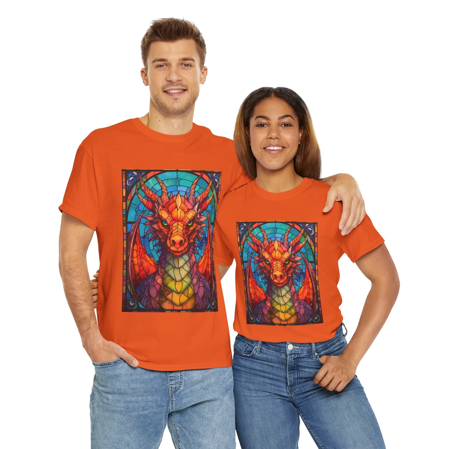 Dungeons And Dragons DND Stained Glass Red Dragon Tee Shirt - Unisex Heavy Cotton T-Shirt for Fantasy Lovers, Geek, Nerd