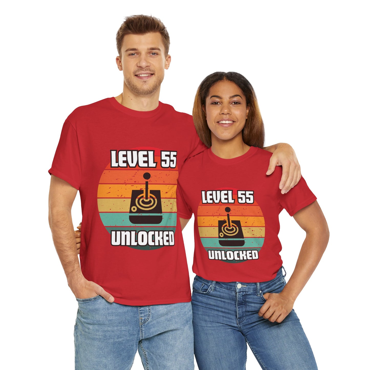Gaming Level 55 Unlocked Tee - Unisex Heavy Cotton T-Shirt, Video Game, Gamer, Happy Birthday Shirt, Geek, Nerd, Retro