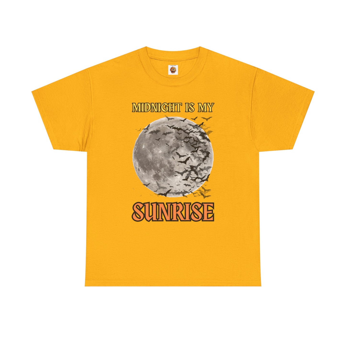 'Midnight is My Sunrise' Unisex Heavy Cotton Tee Shirt - Graphic Tee for Night Owls, Scary, Creepy, Halloween, Gothic, Full Moon, Bats