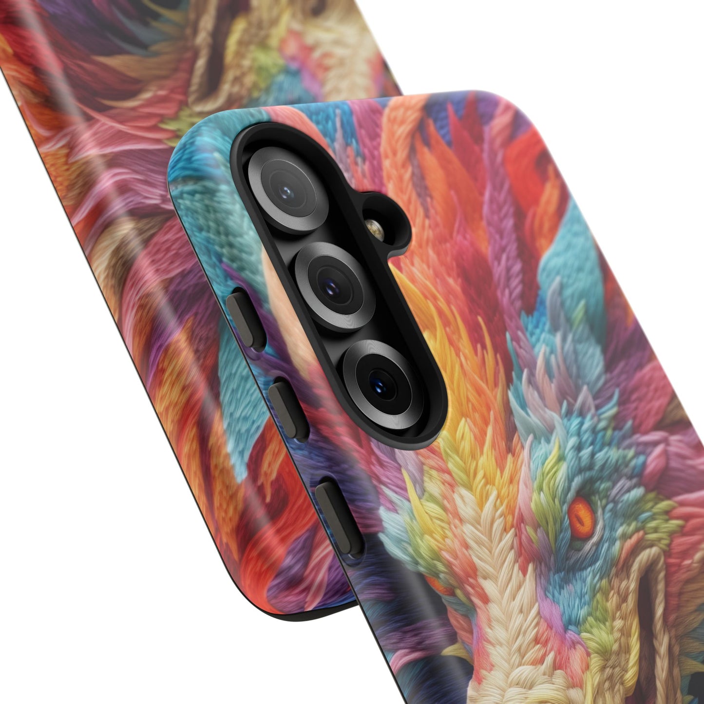 Vibrant 3D Embroidery Embroidered Rainbow Dragon Phone Case - Tough Protection for Fantasy Lovers, DND, RPG, TTRPG, Geek, Nerd
