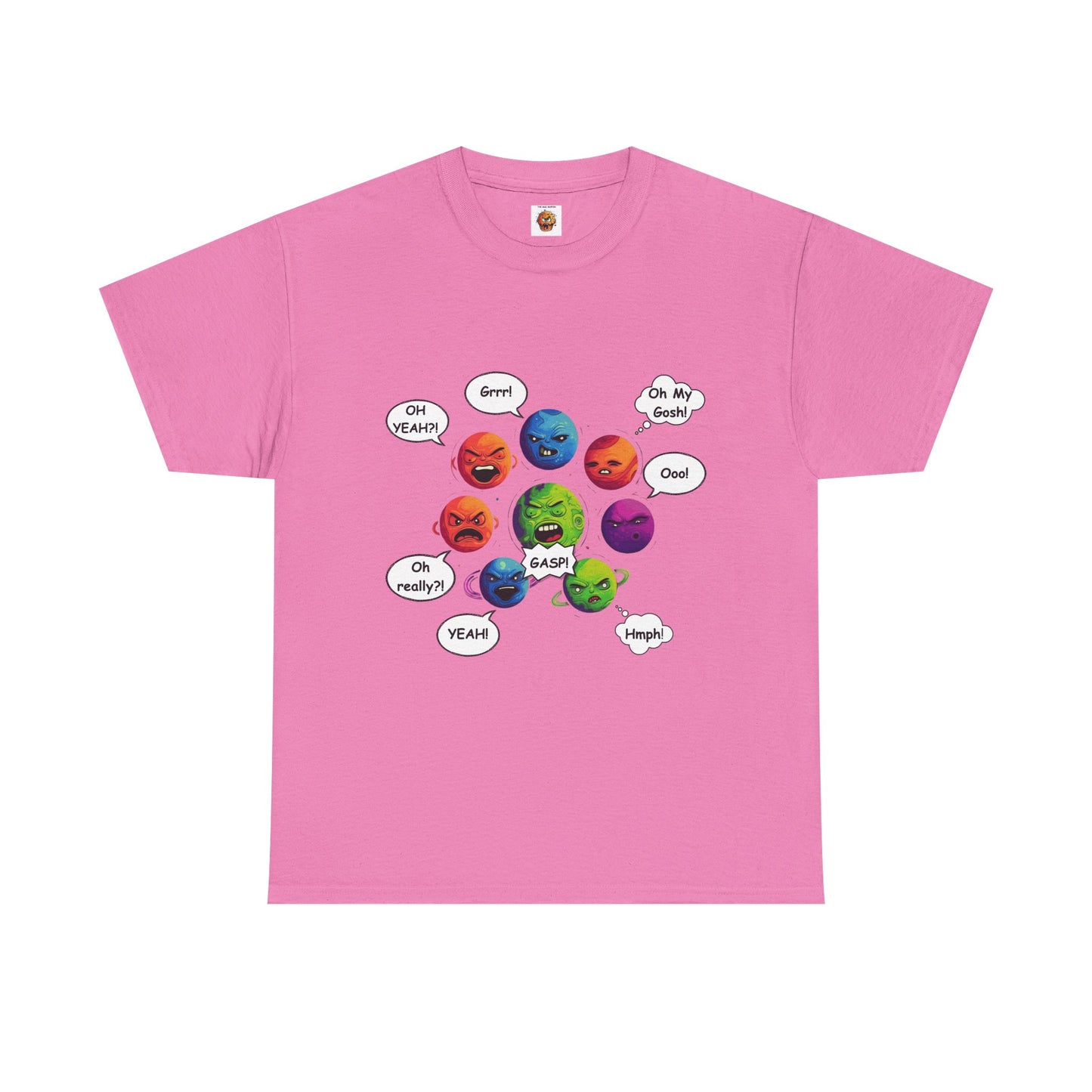 Funny Arguing Planets Unisex Heavy Cotton Tee Shirt - Fun Emoji Solar System Expressions Graphic T-Shirt, Geek, Nerd, Space