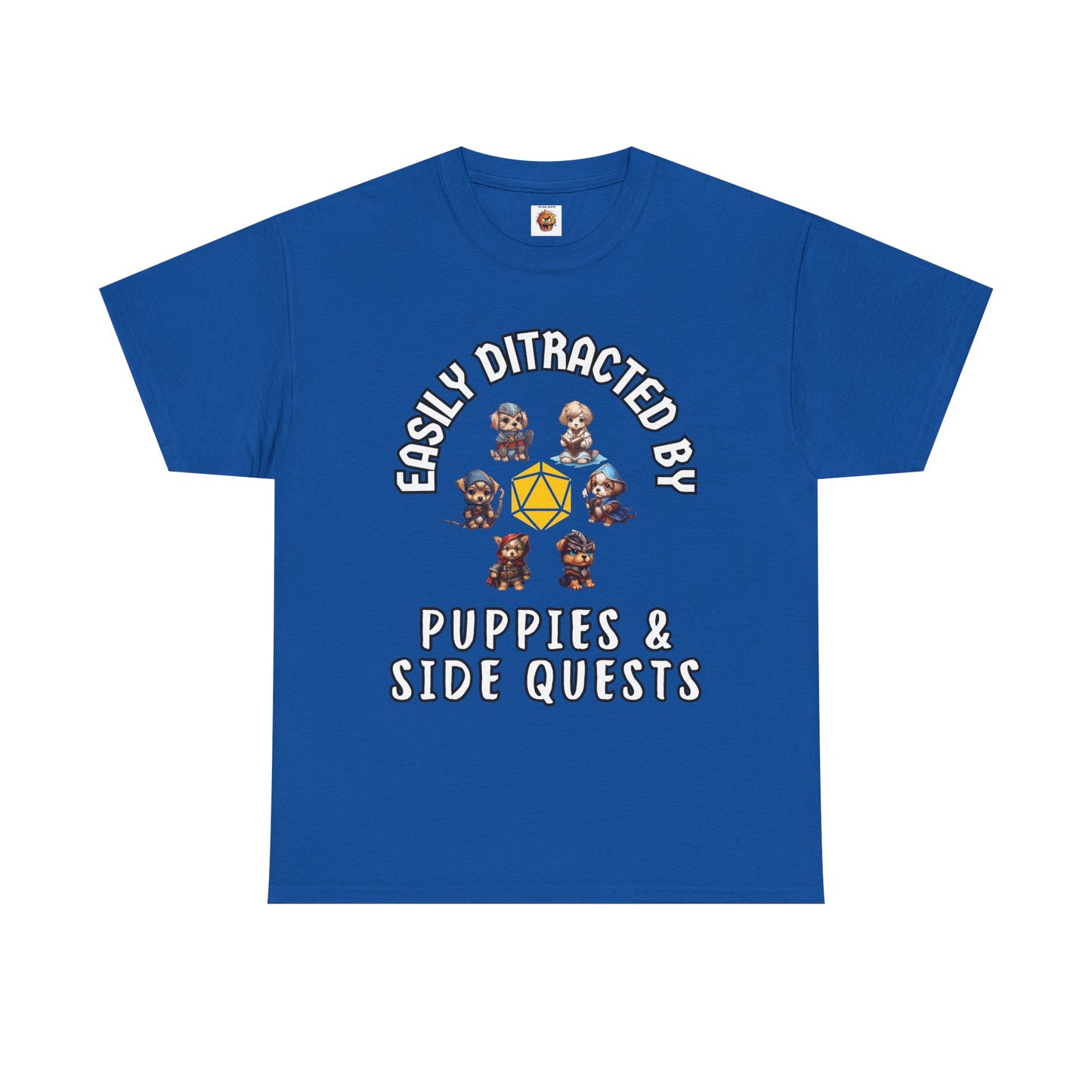 'Easily Distracted by Puppies & Side Quests' Unisex Heavy Cotton Tee Shirt - Shirt for Dog Lovers, DND, RPG, TTRPG, Roleplaying Game, Geek, Nerd