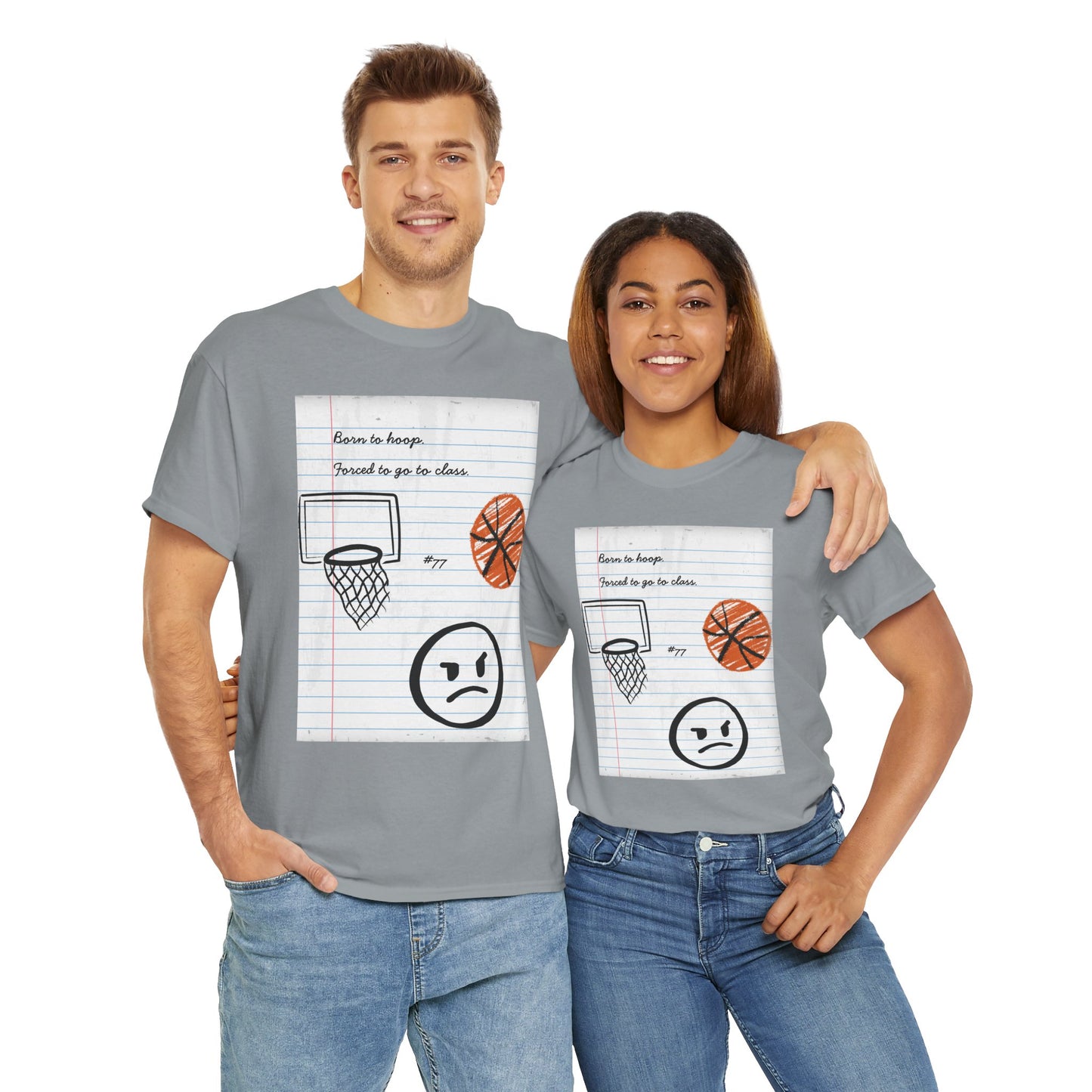 'Born To Hoop. Forced To Go To Class' Basketball-Inspired Unisex Heavy Cotton Tee, Streetwear, Gift for Athletes, Sports Fan Shirt, Casual Wear, Everyday Style