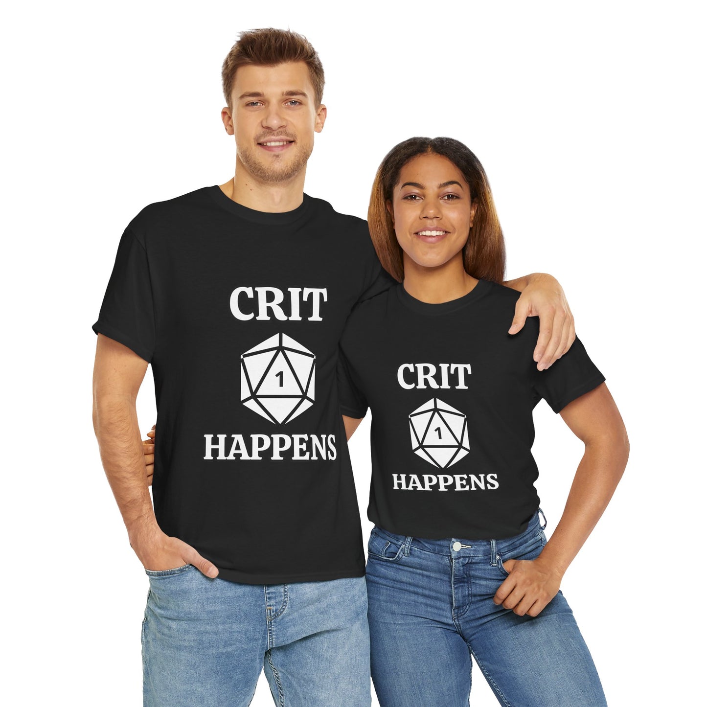 'Crit Happens' D20 Gaming Humor Tee, Unisex Graphic T-Shirt for Gamers, Funny D&D Apparel, Gift for RPG Players, Casual Wear for Game Nights, DND, RPG, TTRPG, Geek, Nerd