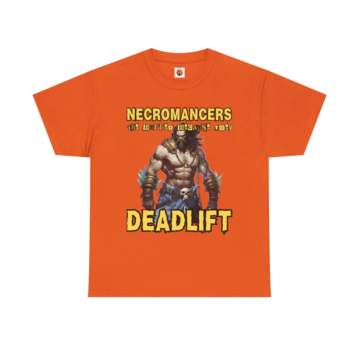'Necromancers Are Buffed Because They Deadlift' Unisex Heavy Cotton Tee Shirt - RPG, TTRPG, Roleplaying Game, Geek, Nerd, DND