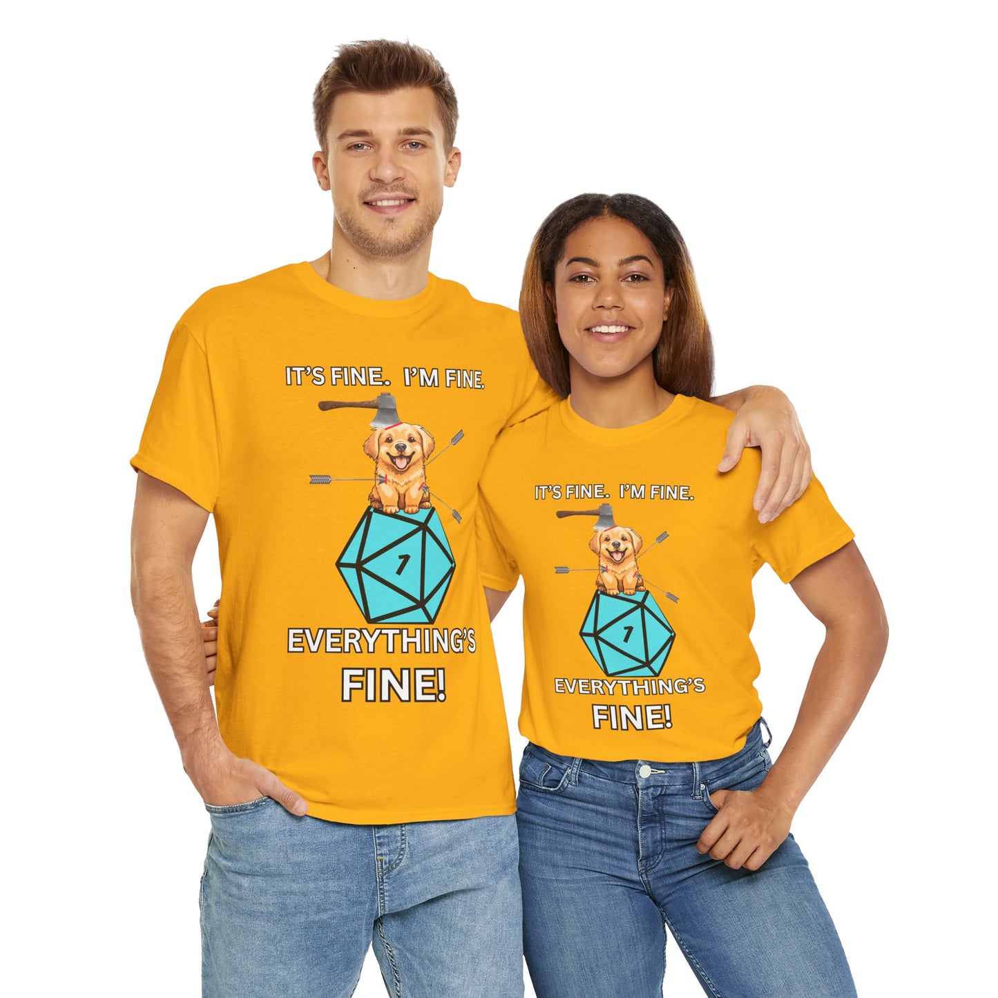 'Everything's Fine!' Funny D&D Dog Puppy Tee: Perfect for Gamers, Dog Lovers, & Casual Wear, Gifts for Birthdays, Holidays, or Just for Fun! DND, RPG, TTRPG, Geek, Nerd