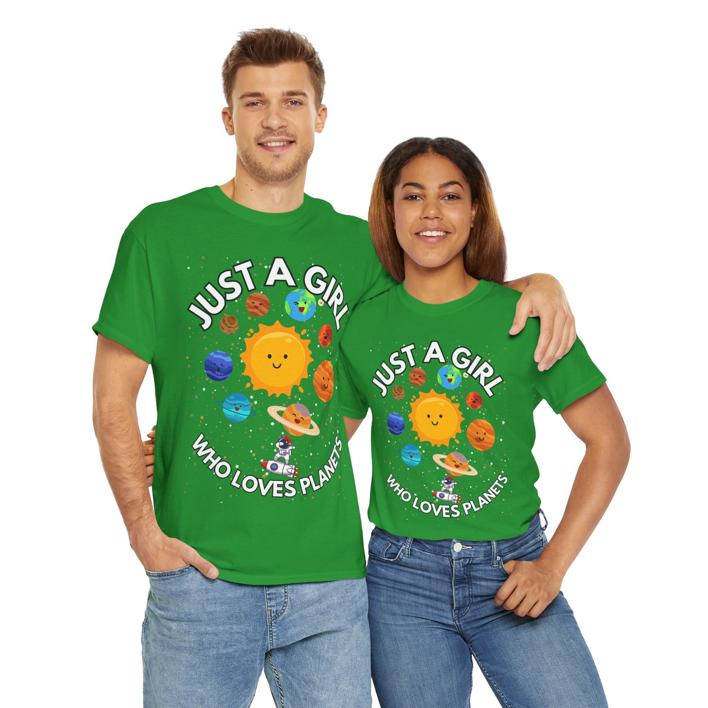 'Just a Girl Who Loves Planets' Unisex Heavy Cotton Tee Shirt - Fun Space Theme for Adult Kids Unisex Heavy Cotton Tee Shirt - Space, Astronaut, Sci-Fi, Geek, Nerd